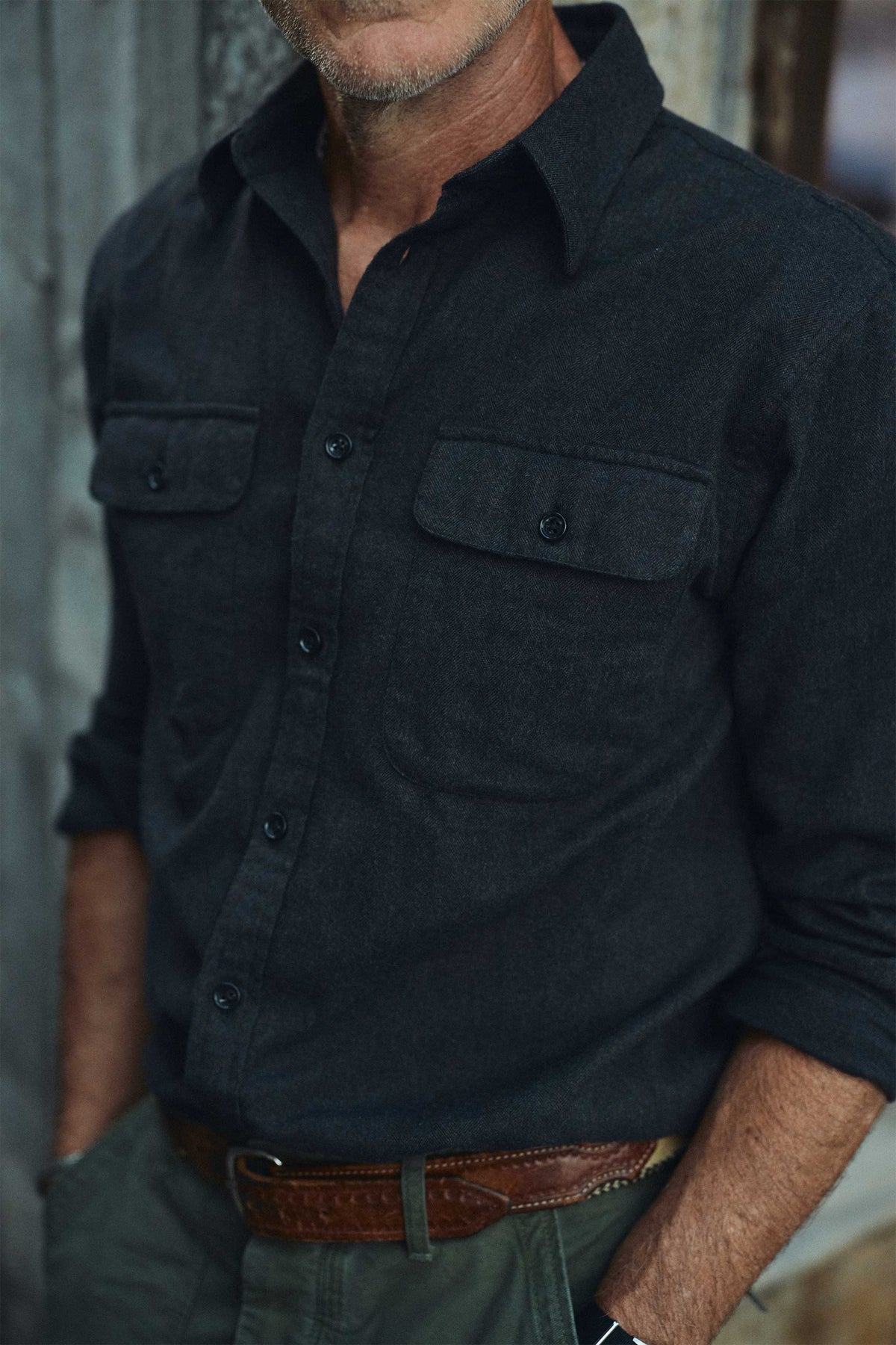 Miles Brushed Flannel Camp Shirt in Dark Brown