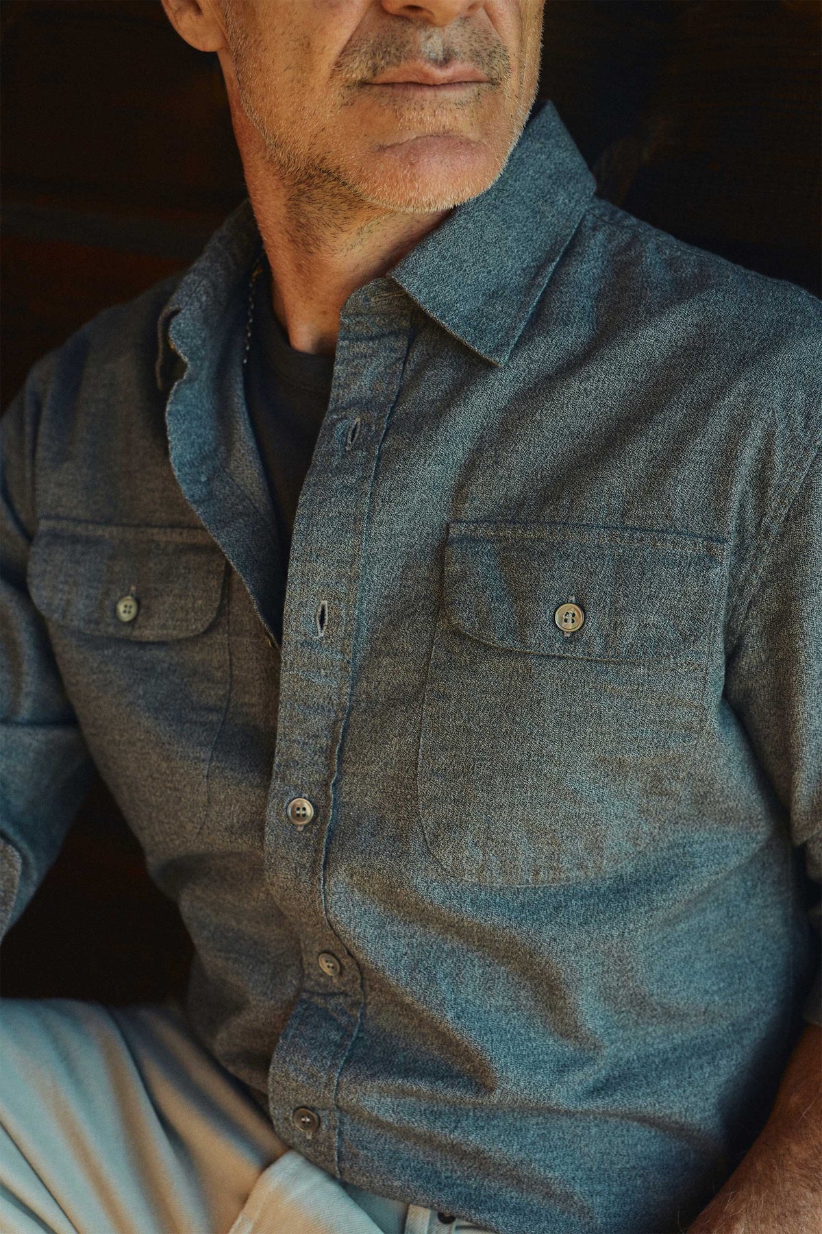 Miles Brushed Flannel Camp Shirt in Grey Marl