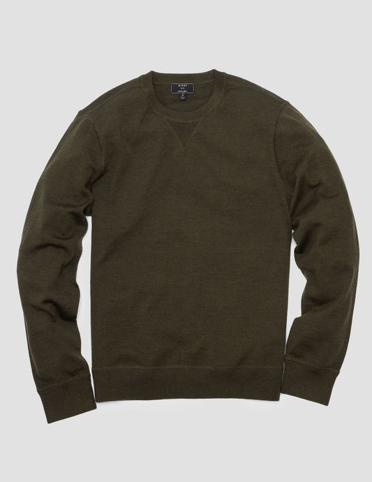 Rivay Merino Wool Crewneck Sweater in Dark Olive