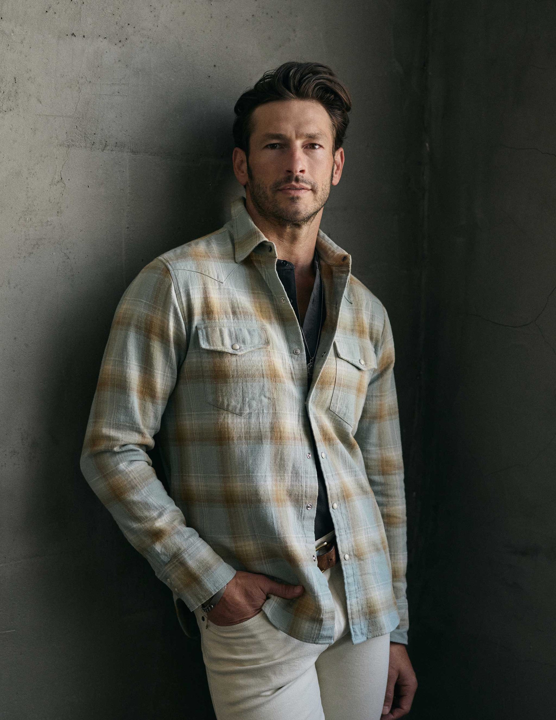 Midland Flannel Western Shirt in Stonewash Green