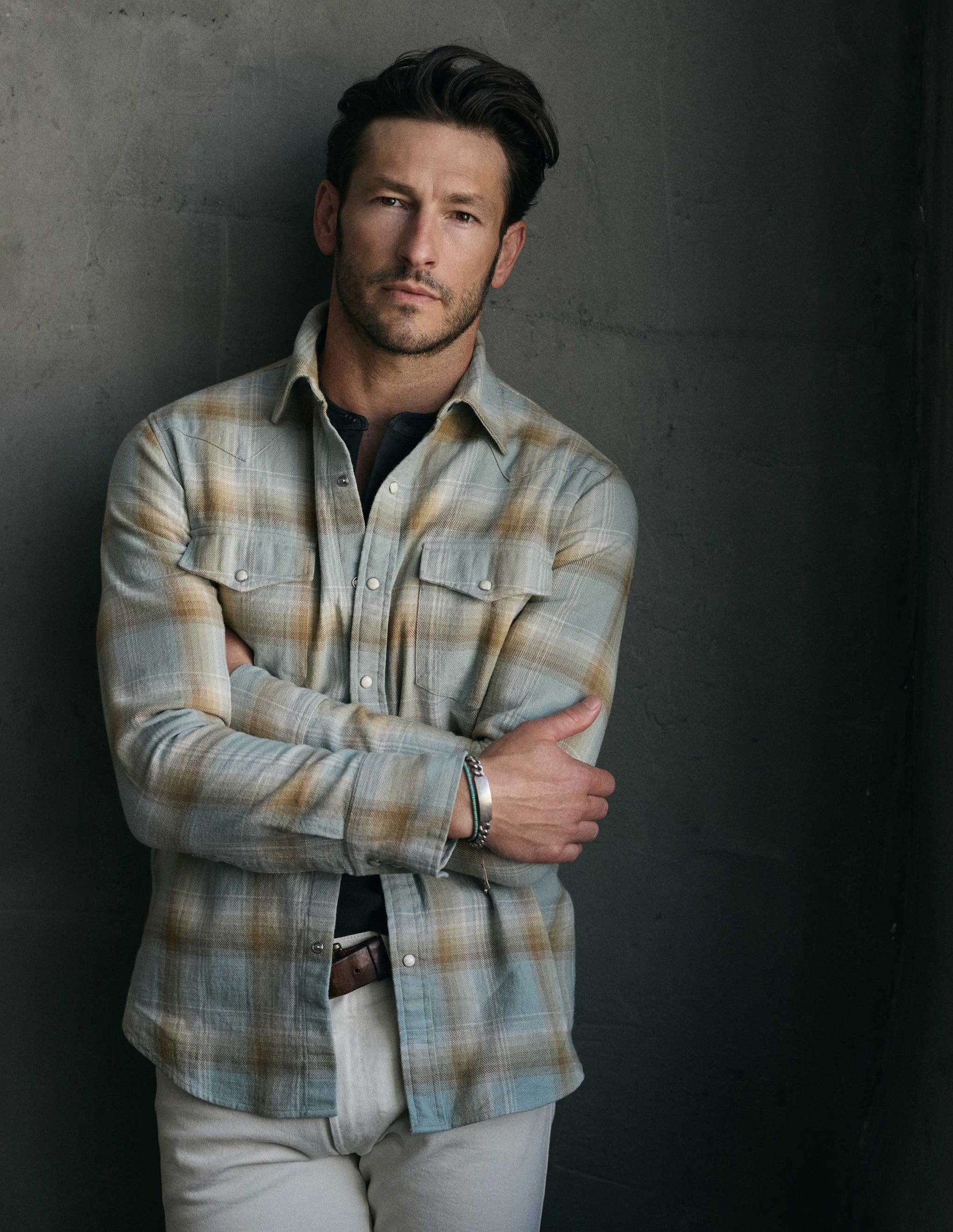 Midland Flannel Western Shirt in Stonewash Green