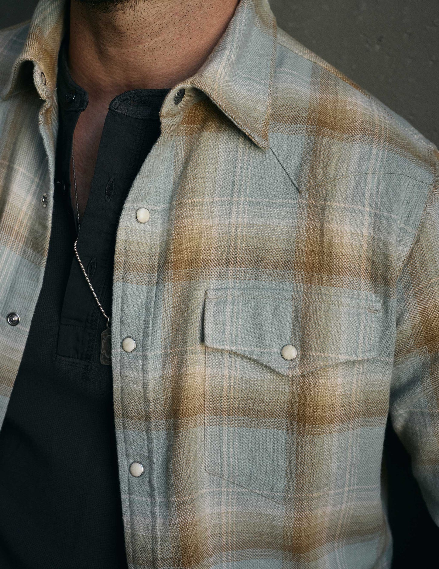 Midland Flannel Western Shirt in Stonewash Green