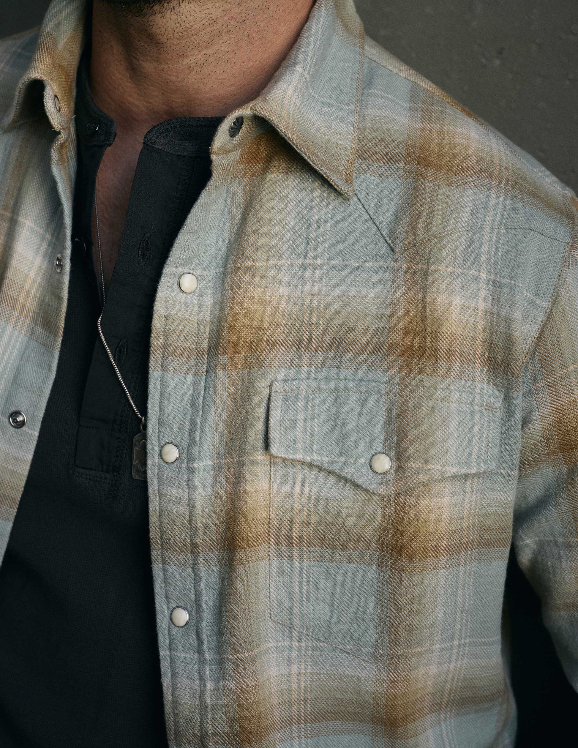 Midland Flannel Western Shirt in Stonewash Green