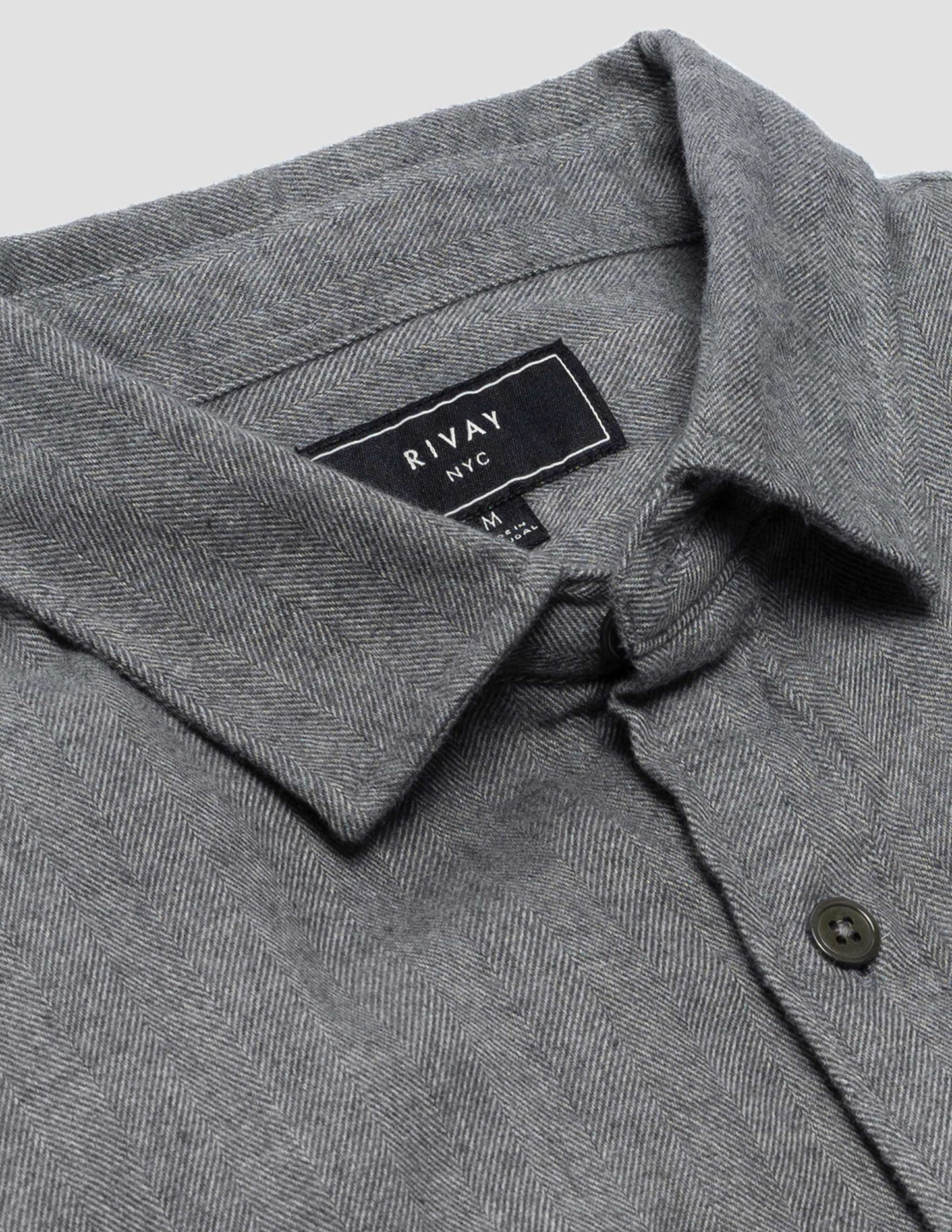 Rivay Miles Flannel Camp Shirt in Grey Herringbone