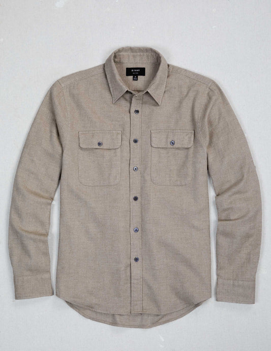 Miles Brushed Flannel Camp Shirt in Camel