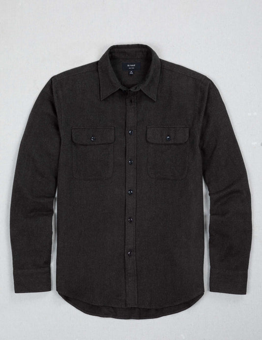 Miles Brushed Flannel Camp Shirt in Dark Brown