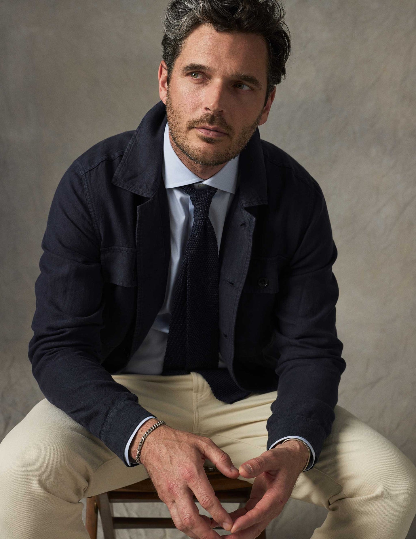 Rivay Linen Correspondent Jacket in Dark Navy