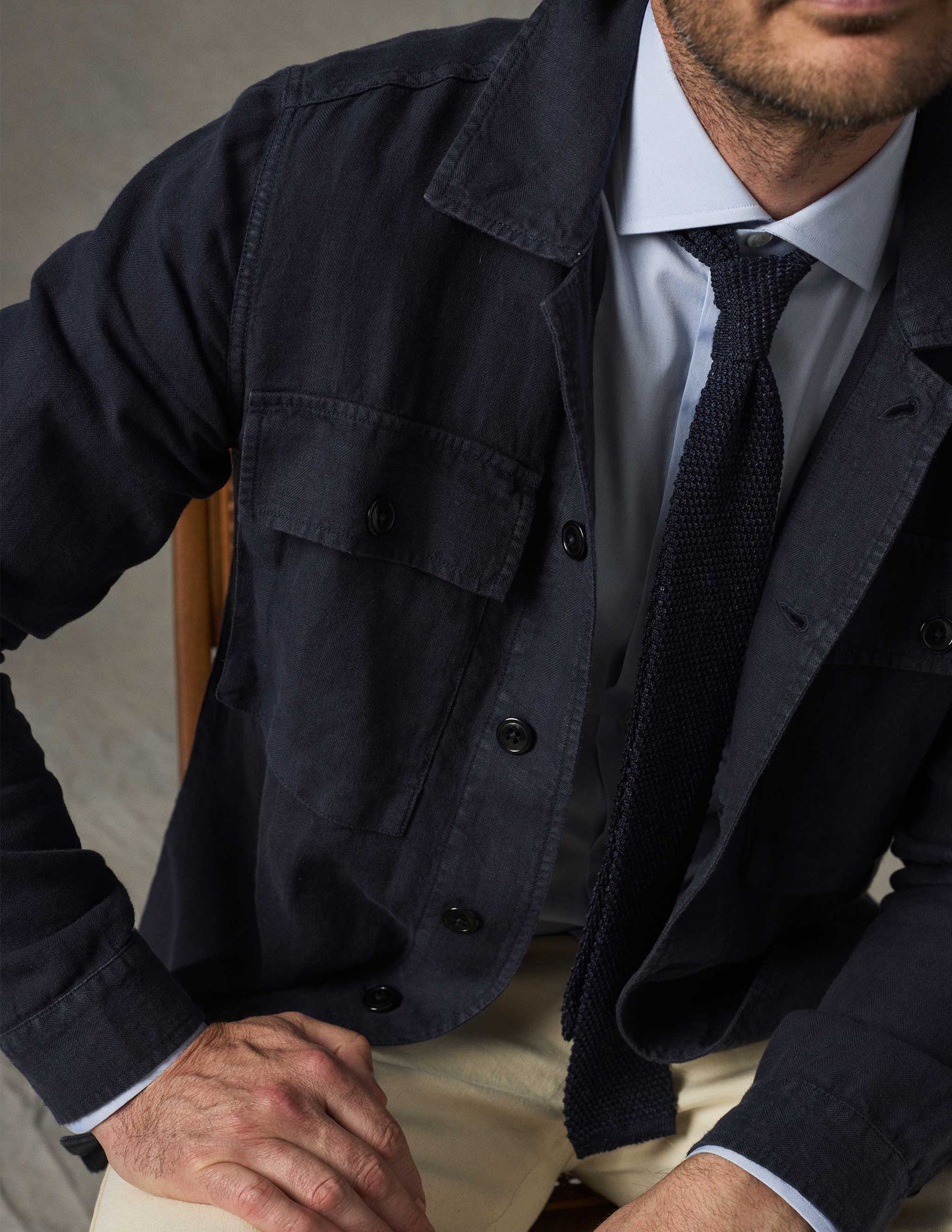 Rivay Linen Correspondent Jacket in Dark Navy