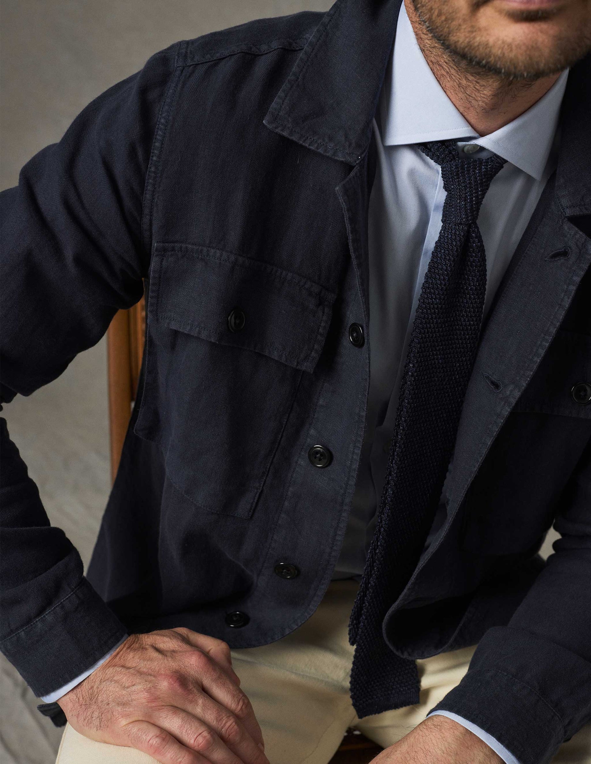 Rivay Linen Correspondent Jacket in Dark Navy