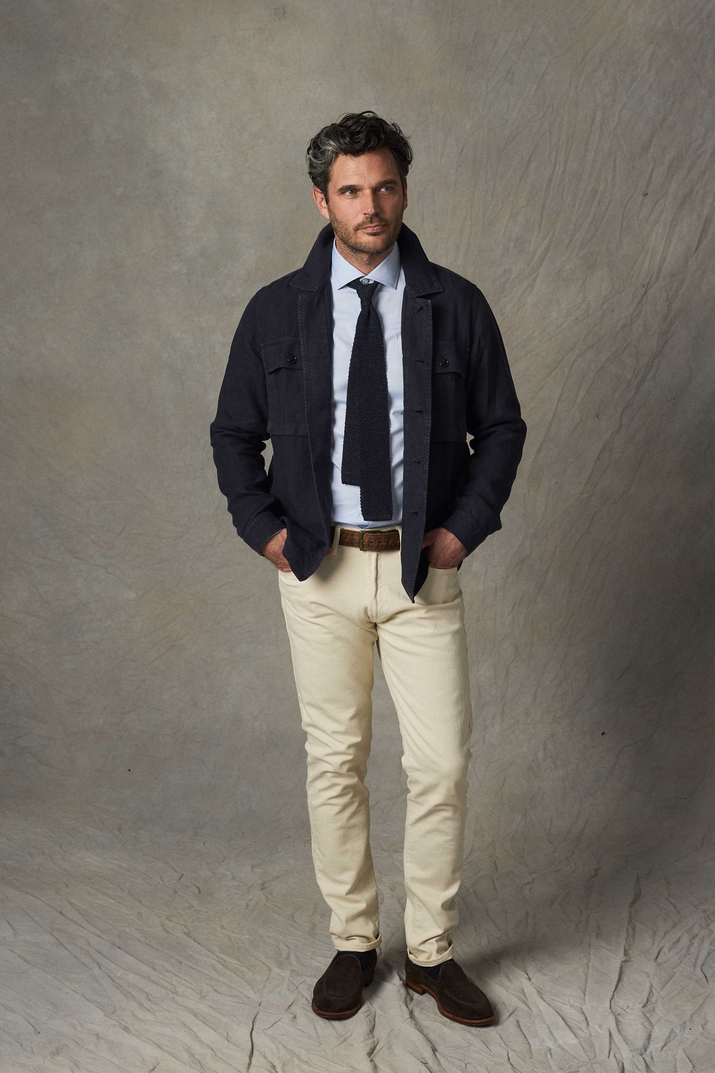 Rivay Linen Correspondent Jacket in Dark Navy