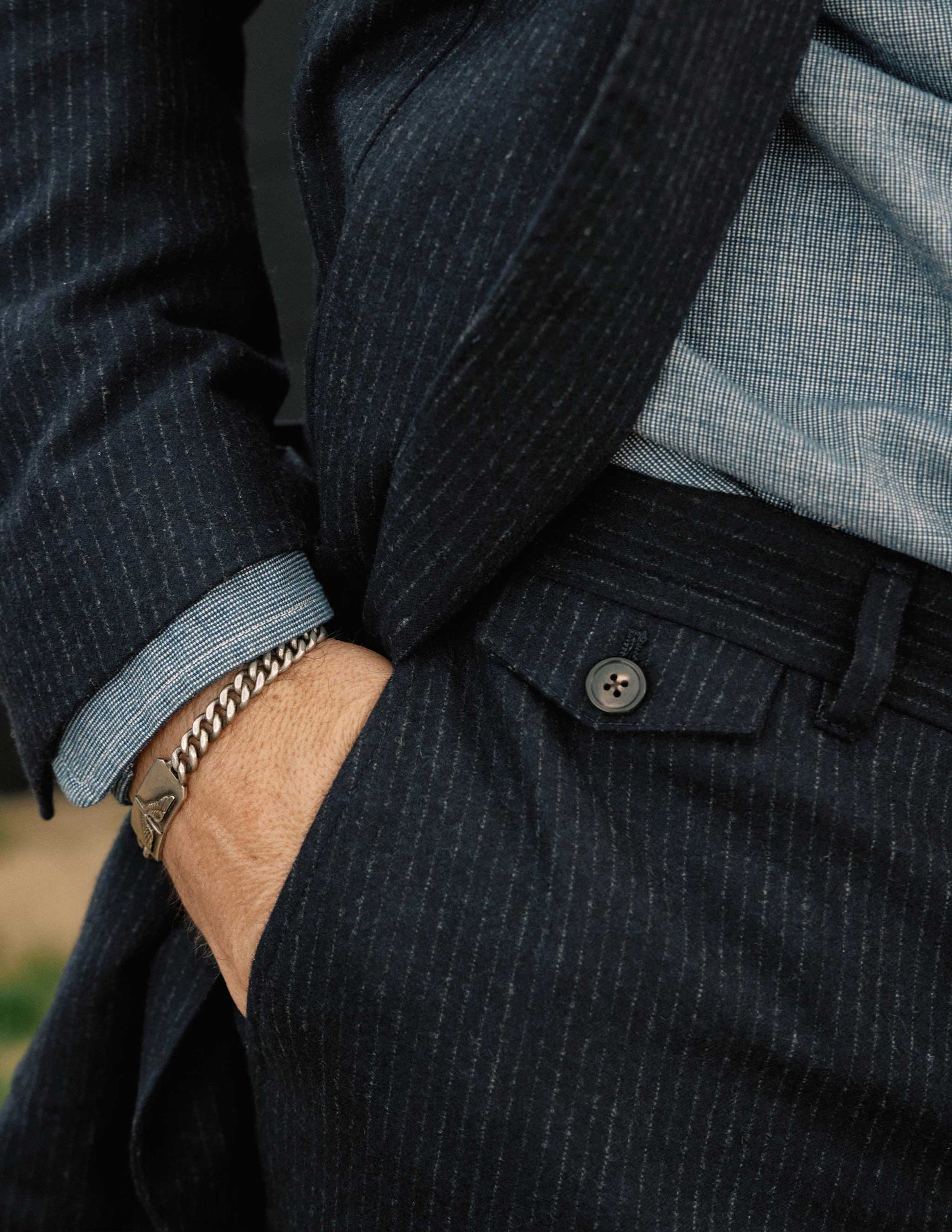 Shelby Italian Wool Suit in Navy Chalk Stripe