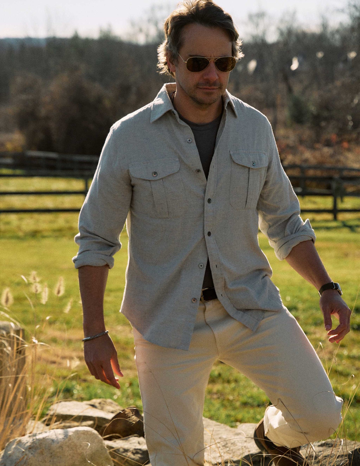 Cortina Brushed Cotton Camp Shirt in Light Grey