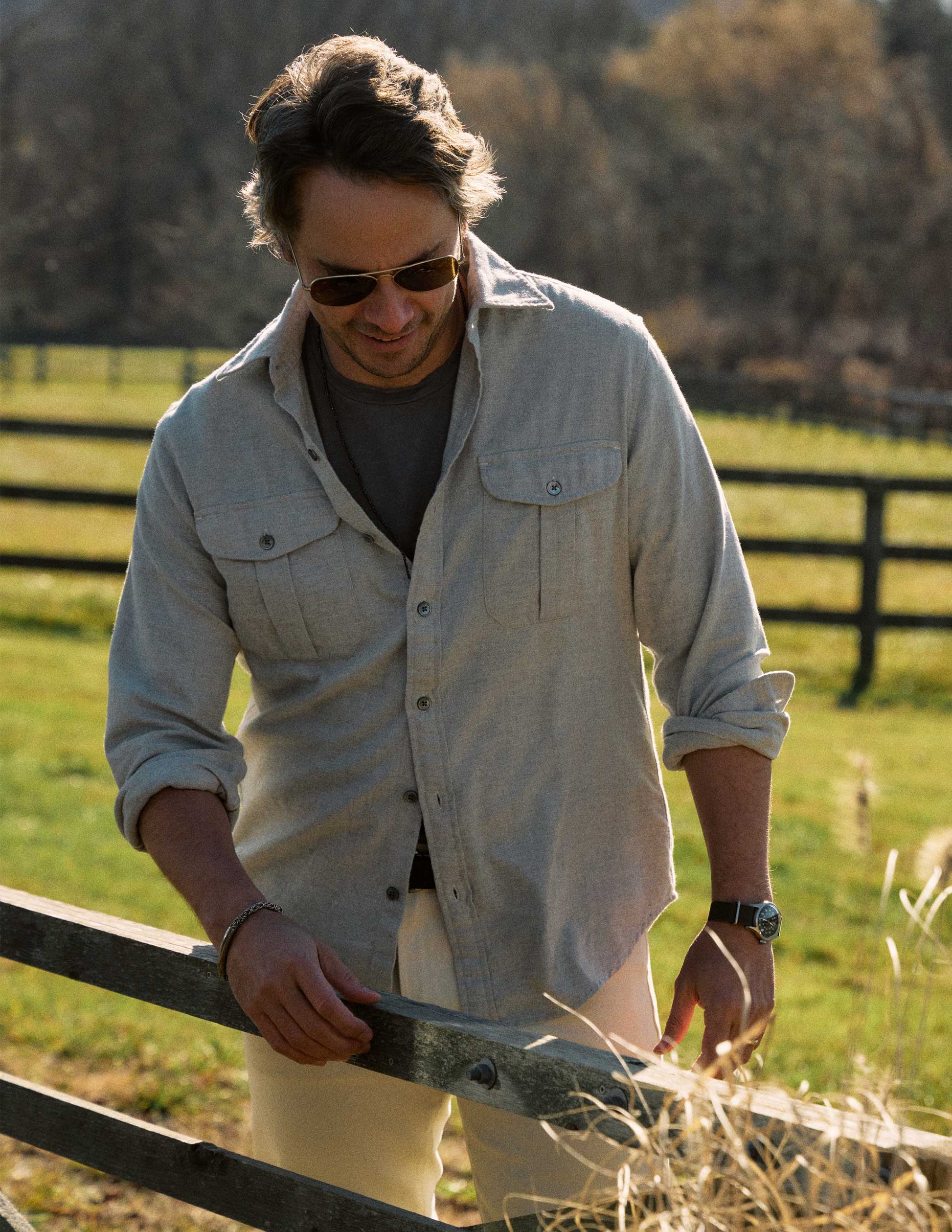 Cortina Brushed Cotton Camp Shirt in Light Grey