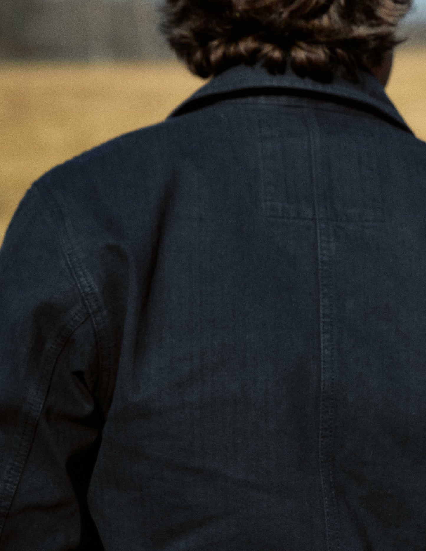 Japanese Cotton Herringbone Chore Jacket in Navy