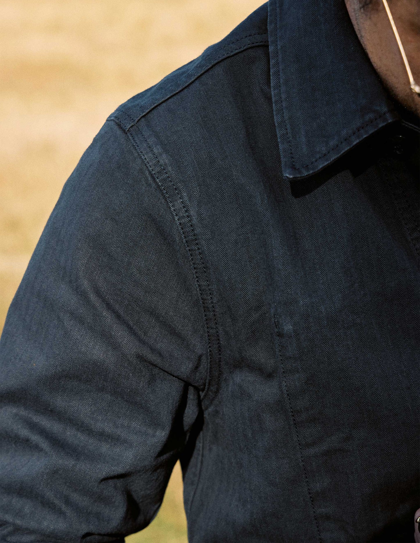 Japanese Cotton Herringbone Chore Jacket in Navy