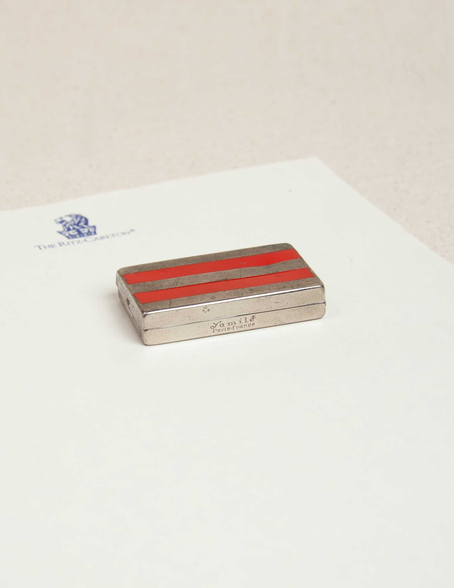 Vintage Red Striped Sterling Silver Pill Case