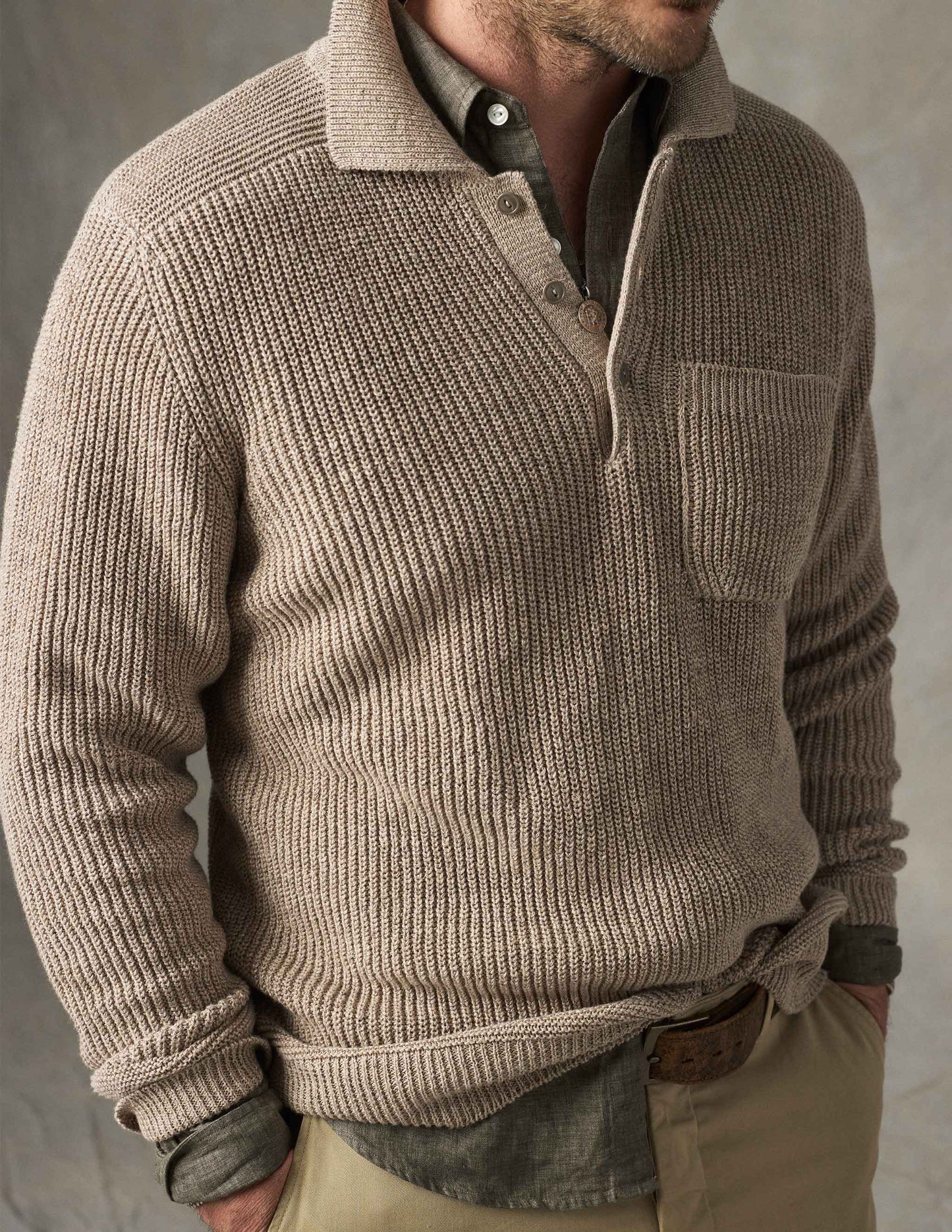 Rivay Porto Linen Cotton Sweater in Driftwood