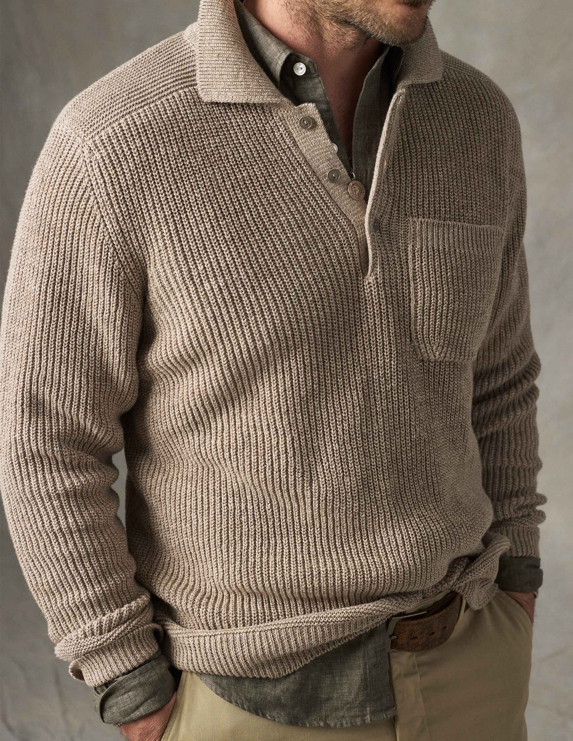 Rivay Porto Linen Cotton Sweater in Driftwood