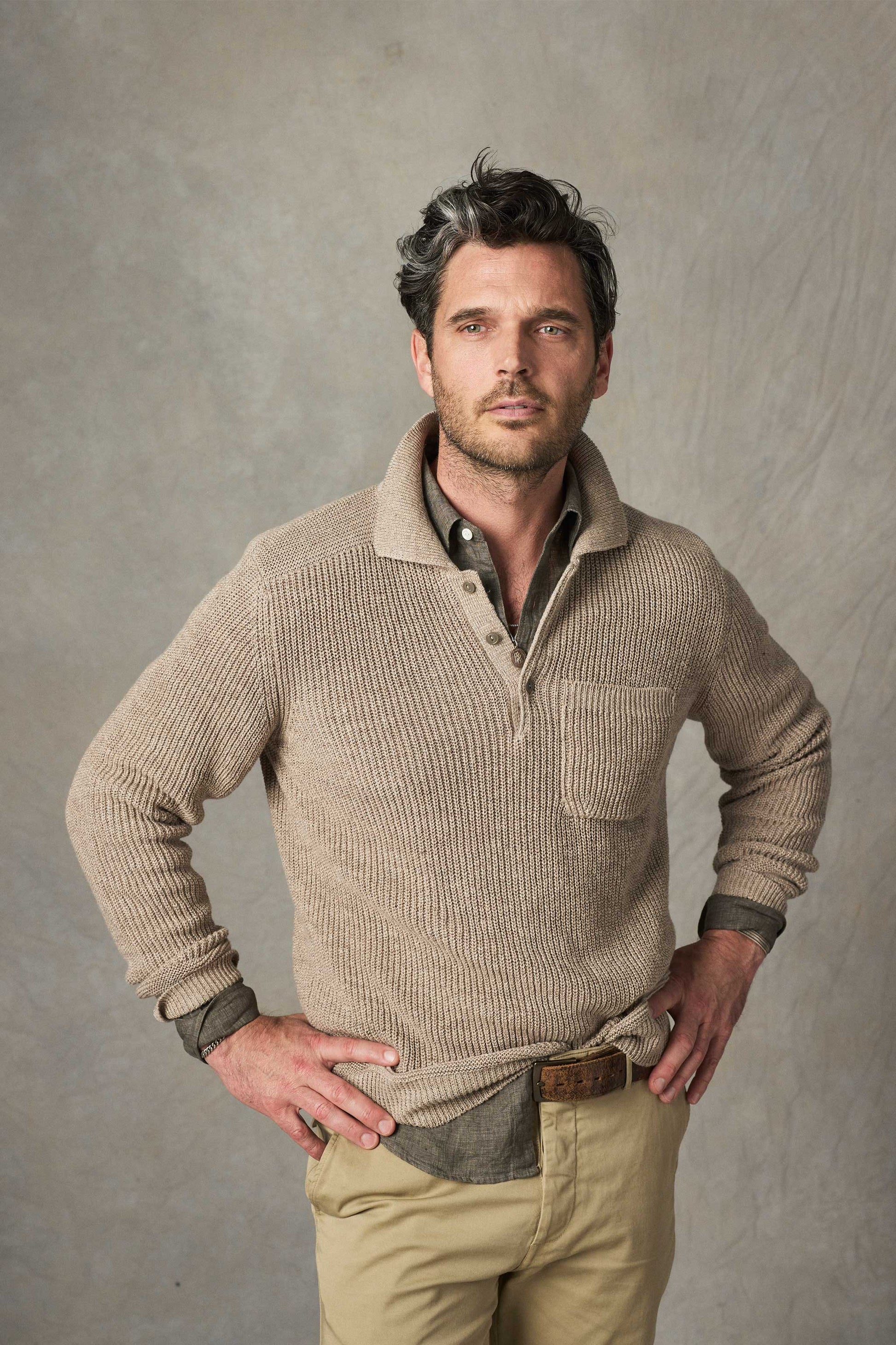 Rivay Porto Linen Cotton Sweater in Driftwood