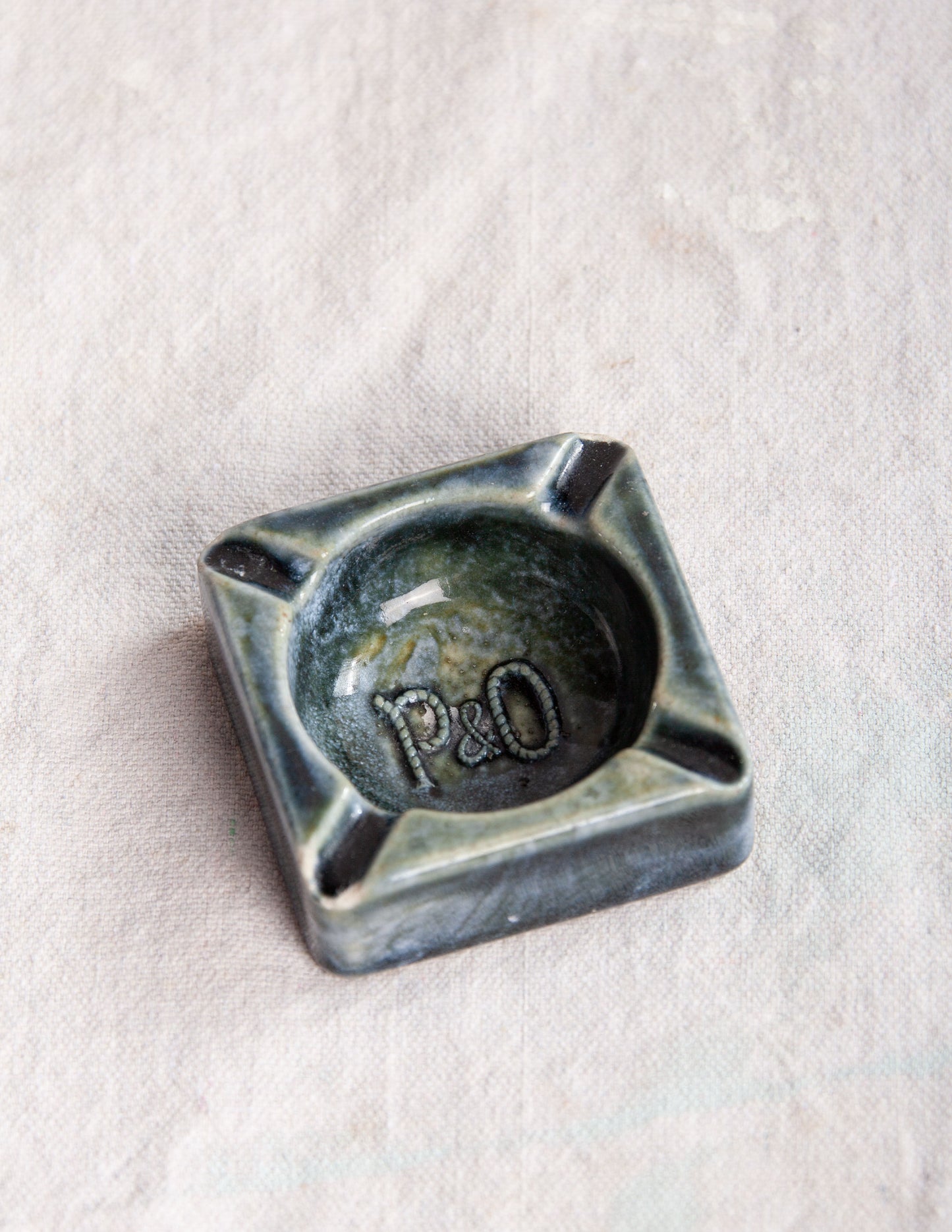 Vintage P&O Lines Ashtray in Seafoam Blue & Green Ceramic