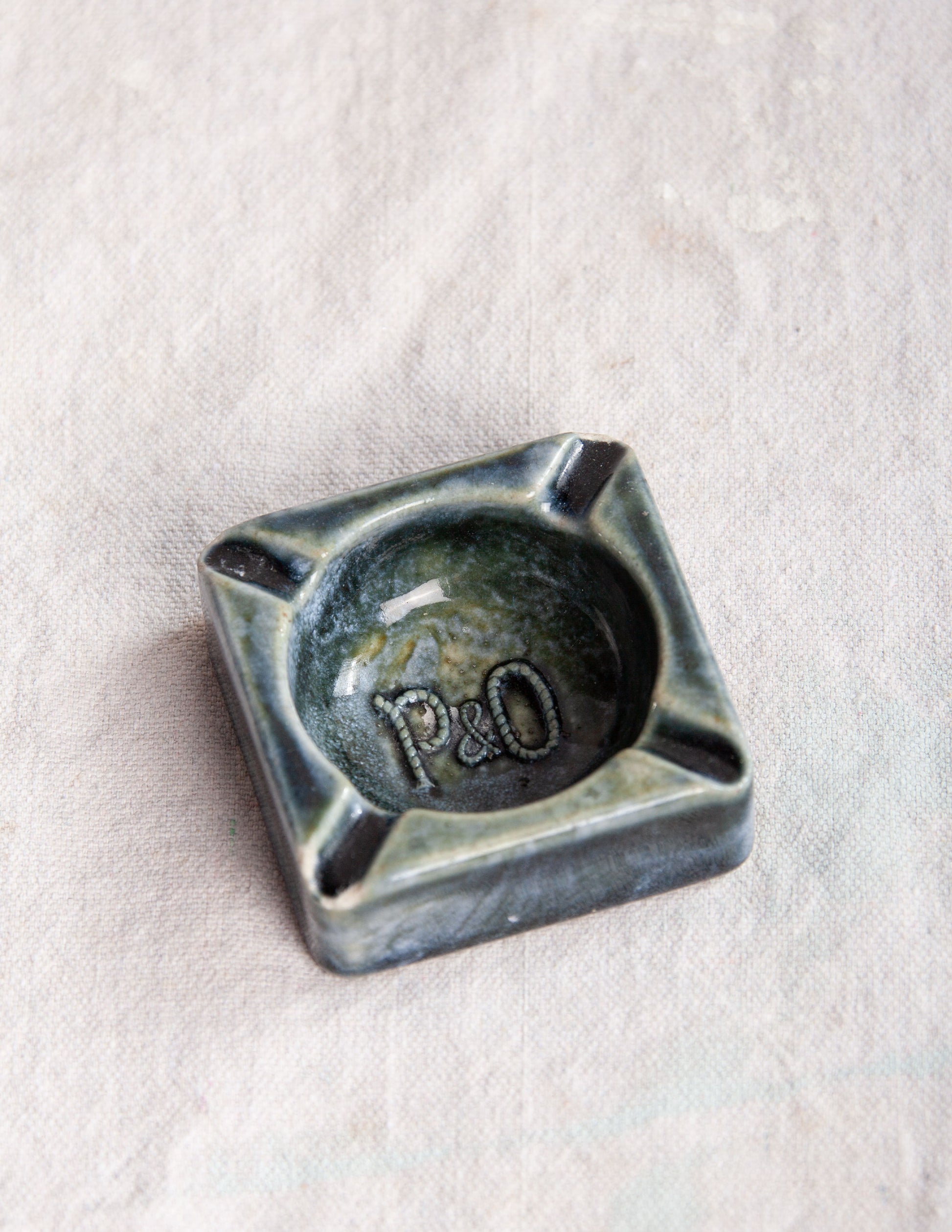 Vintage P&O Lines Ashtray in Seafoam Blue & Green Ceramic