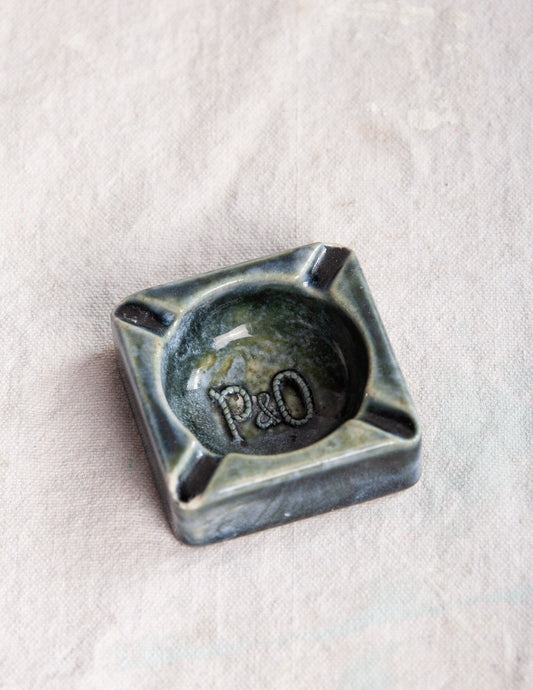 Vintage P&O Lines Ashtray in Seafoam Blue & Green Ceramic