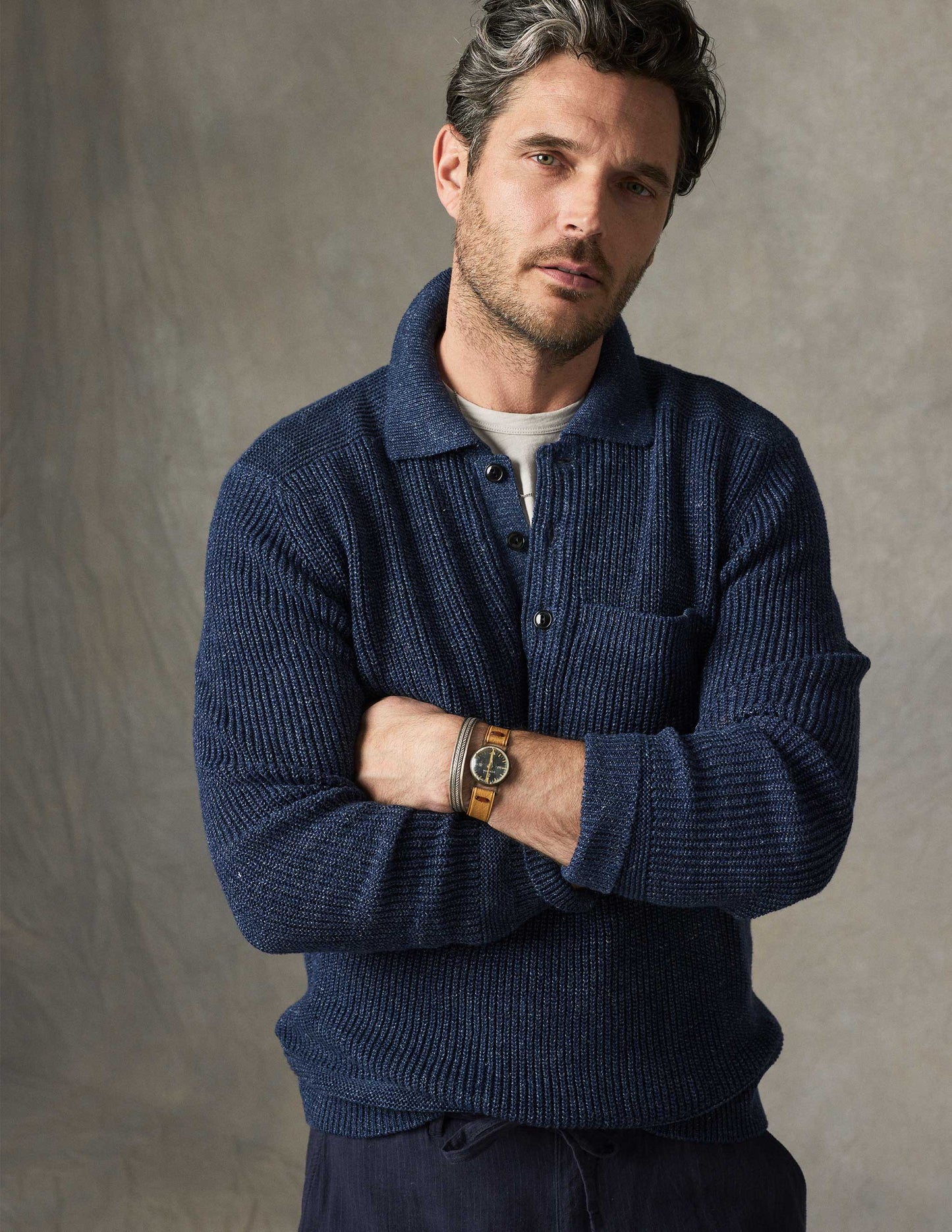 Rivay Porto Linen Cotton Sweater in Indigo