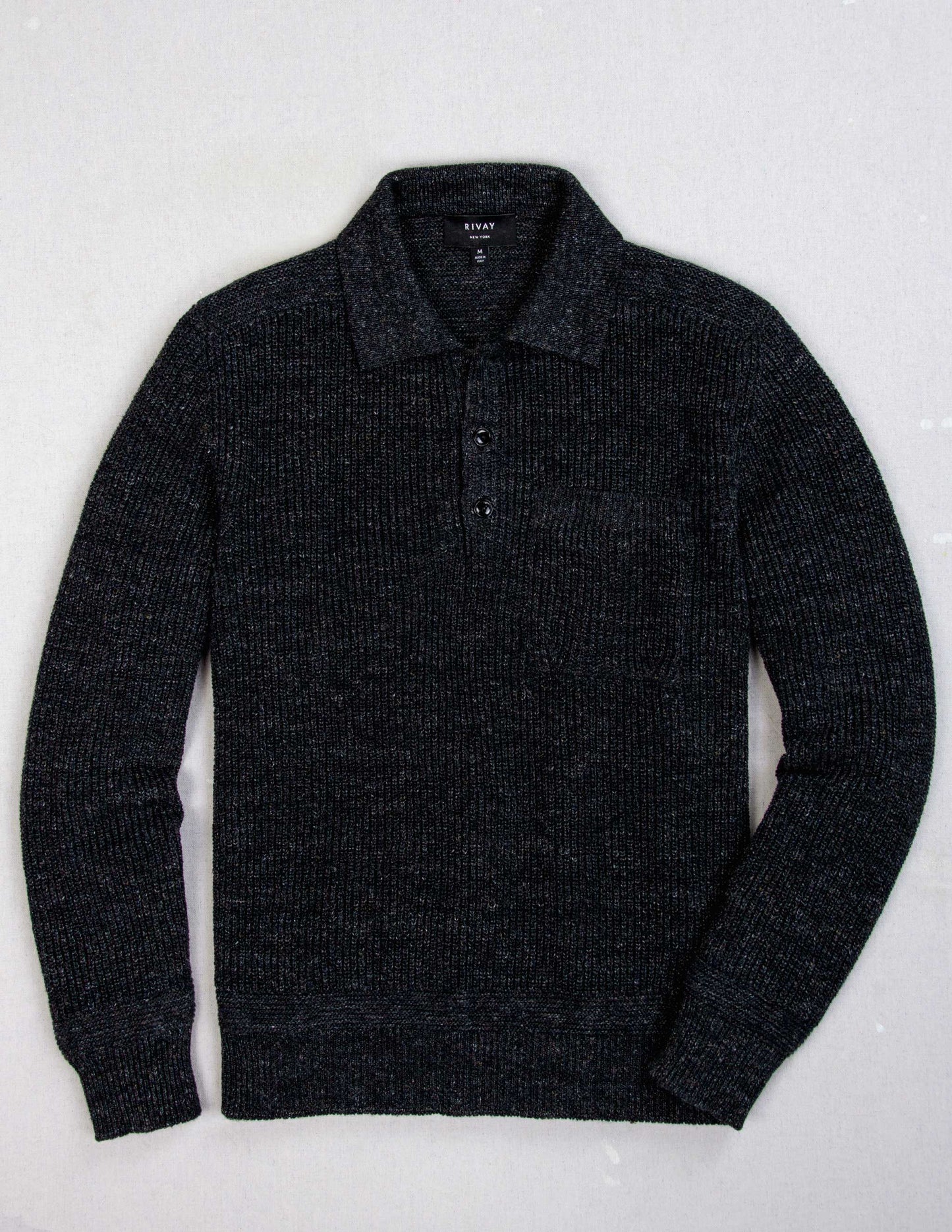 Porto Linen Cotton Sweater in Black Marl