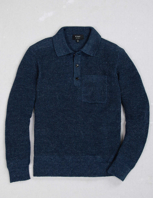 Porto Linen Cotton Sweater in Indigo