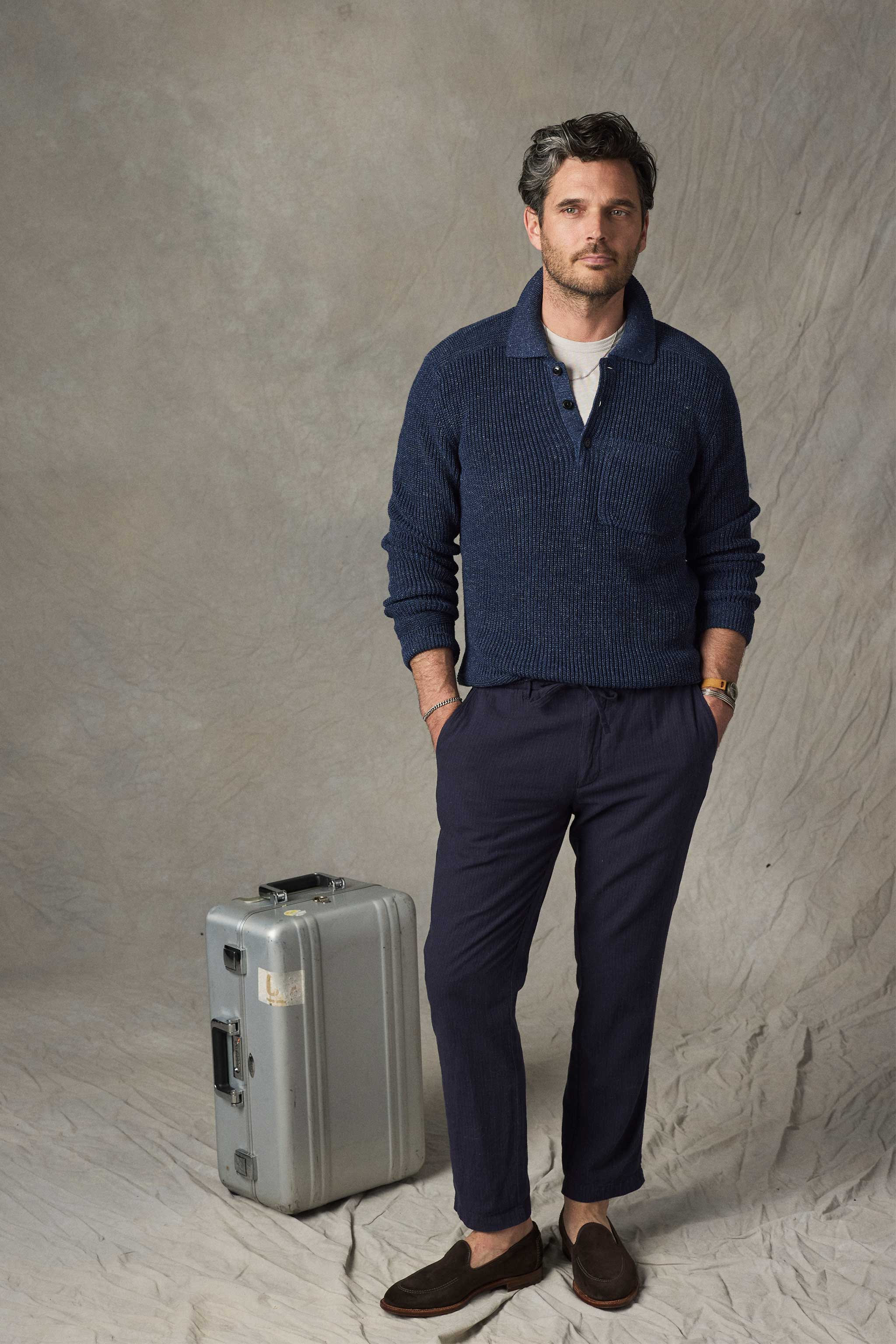 Ravello Cotton Linen Pant in Navy/Blue Stripe – RIVAY