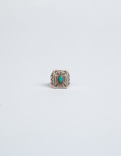 Early 1900's Sterling Silver & Turquoise Thunderbird Ring Size 8