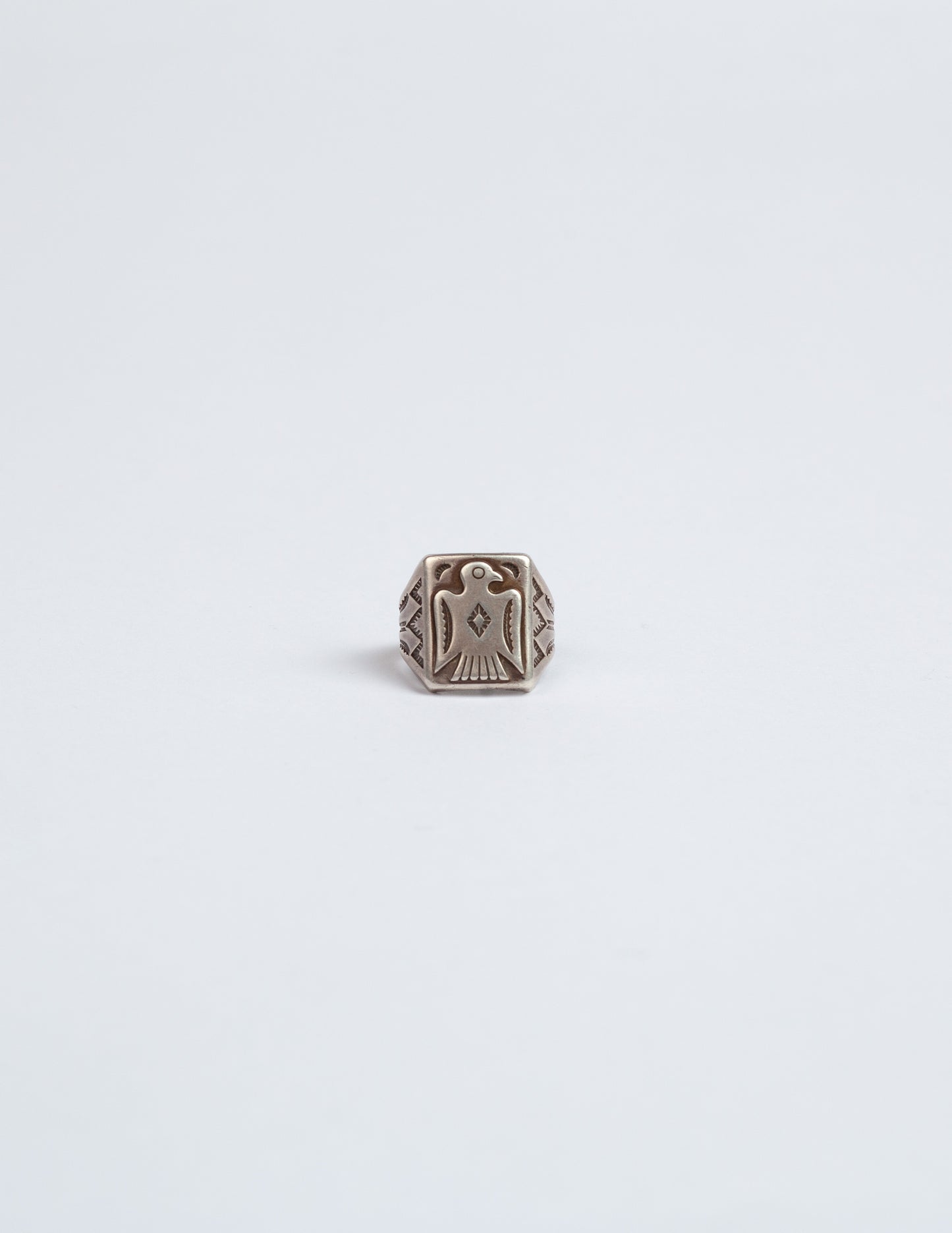 Rivay 1930's Trading Post Sterling Silver Thunderbird Ring Size 13