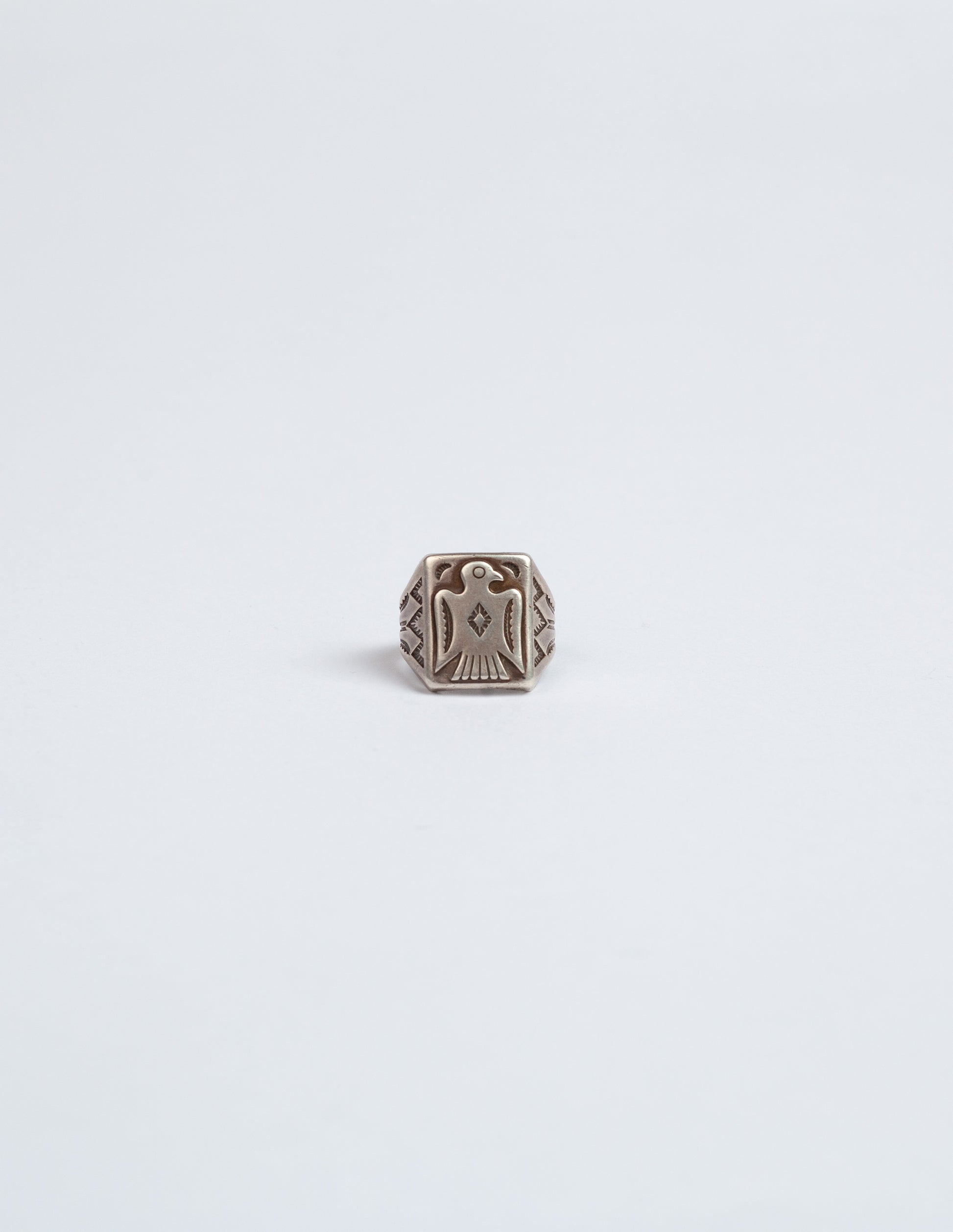 Rivay 1930's Trading Post Sterling Silver Thunderbird Ring Size 13