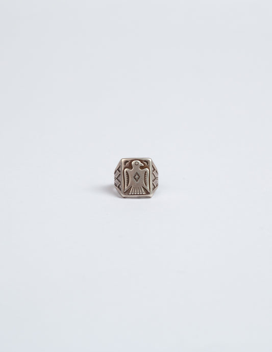 Rivay 1930's Trading Post Sterling Silver Thunderbird Ring Size 13