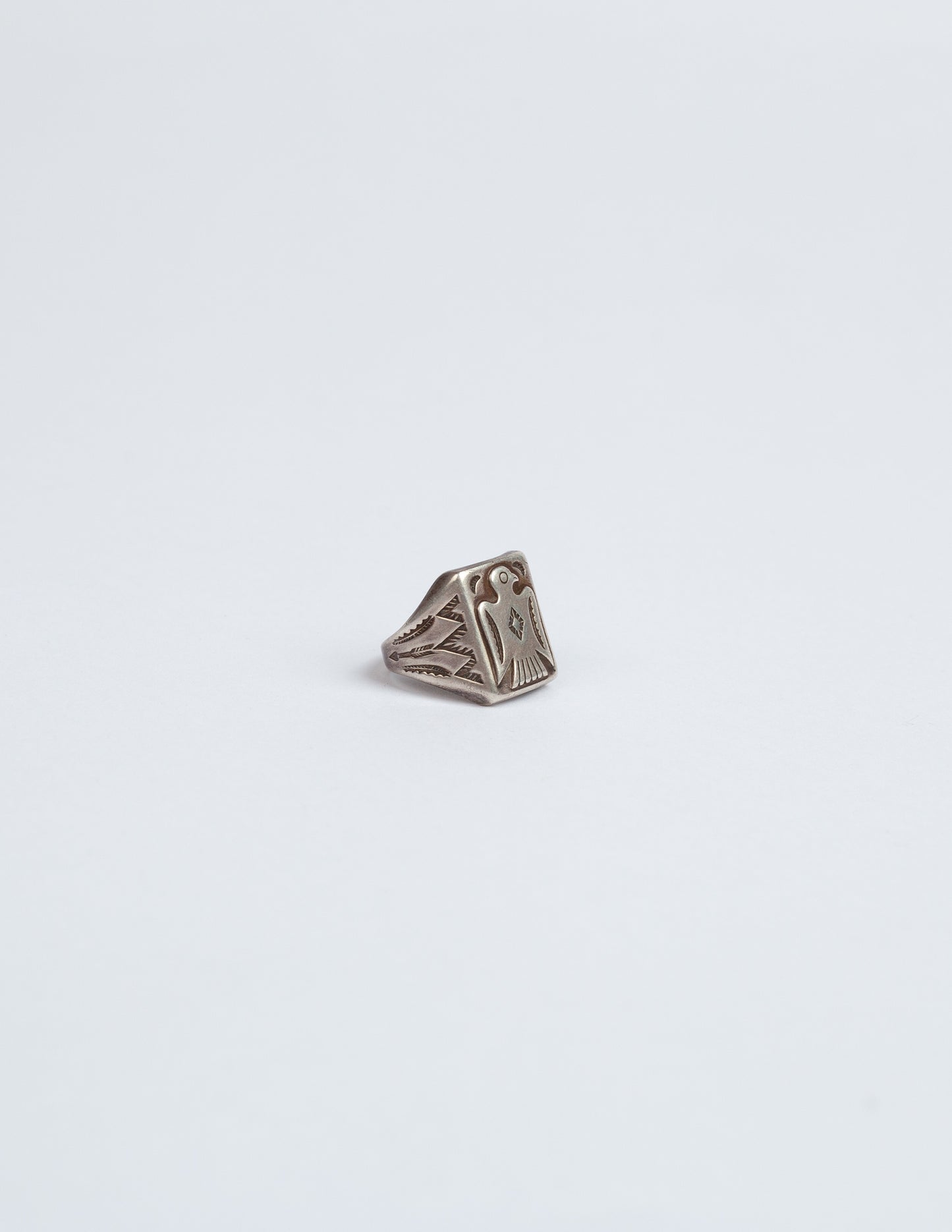 Rivay 1930's Trading Post Sterling Silver Thunderbird Ring Size 13
