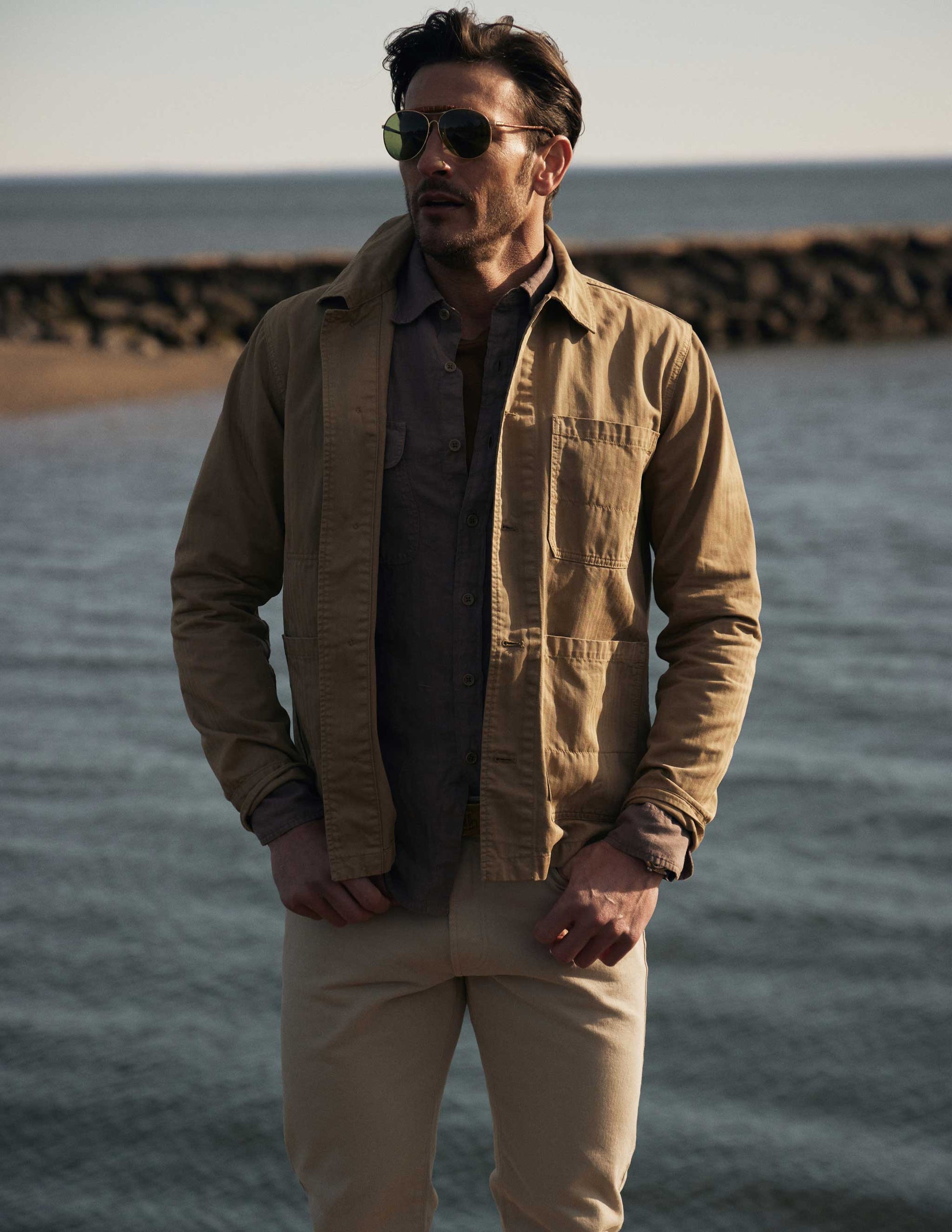 Rivay Garment Dyed Chore Jacket in Khaki