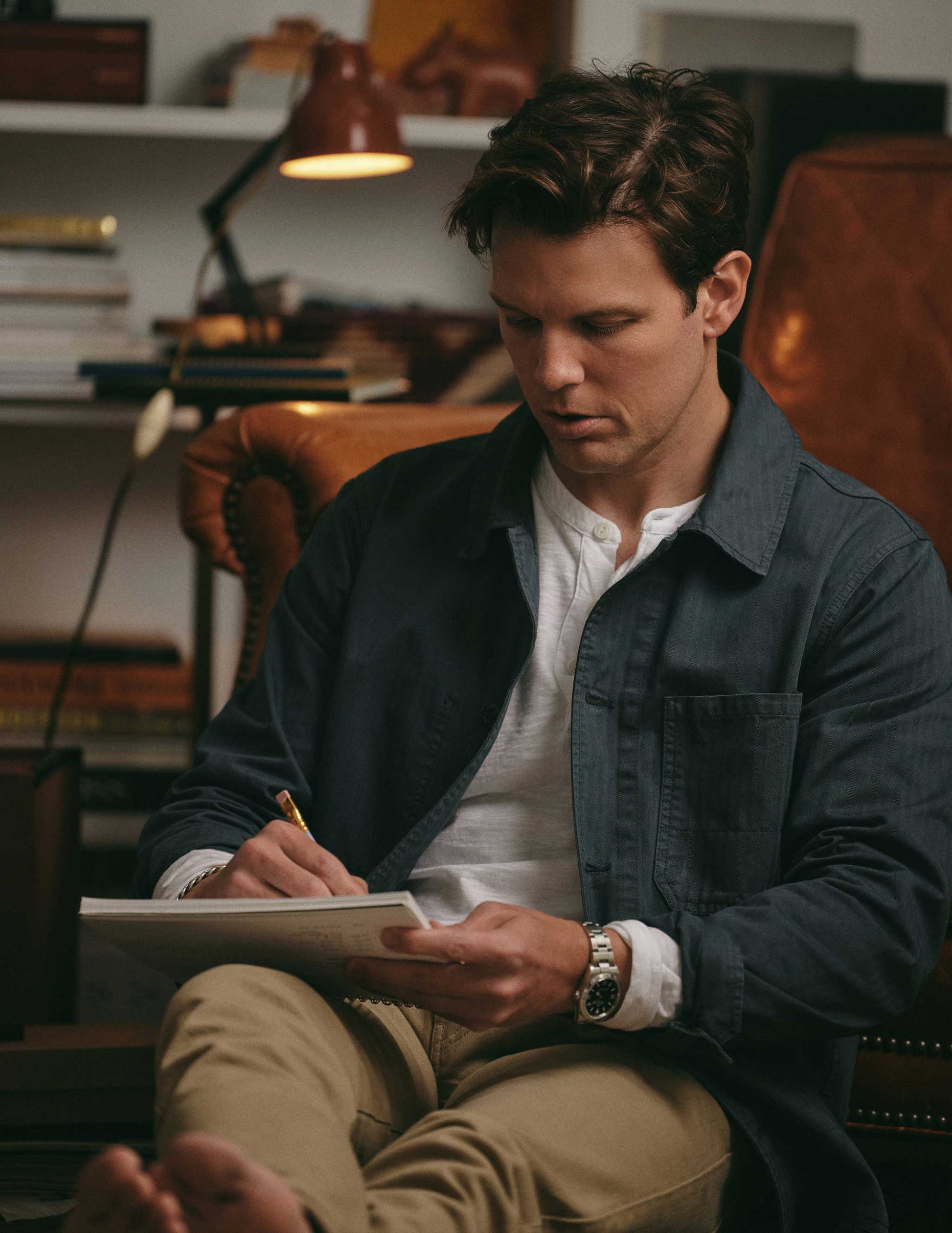 Rivay & A Continuous Lean Chore Jacket in Rivay Racing Green featuring Jake Lacy