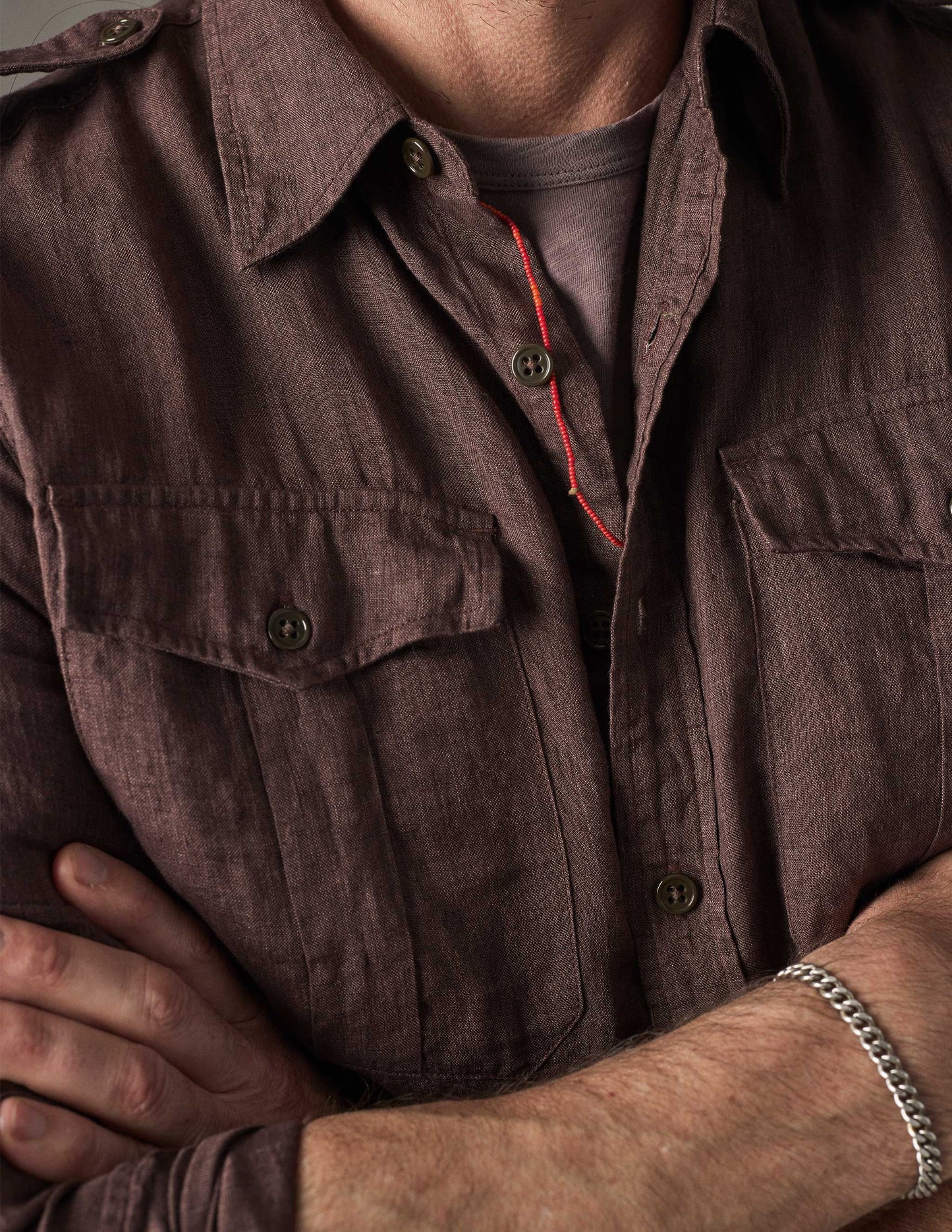 Atlas Linen Safari Shirt in Saddlewood
