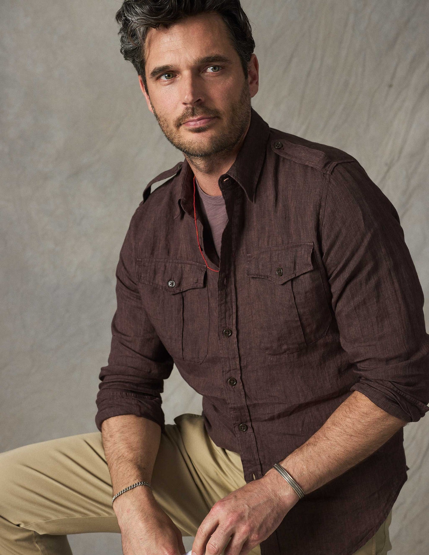 Atlas Linen Safari Shirt in Saddlewood