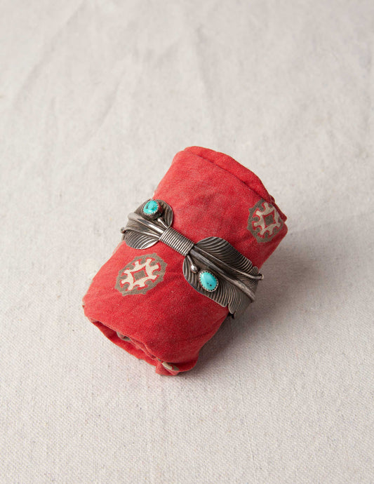 Rivay Vintage Sterling Silver and Turquoise Feather Cuff