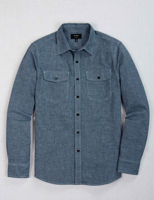 Hawker Indigo End-on-End Camp Shirt in Medium Wash