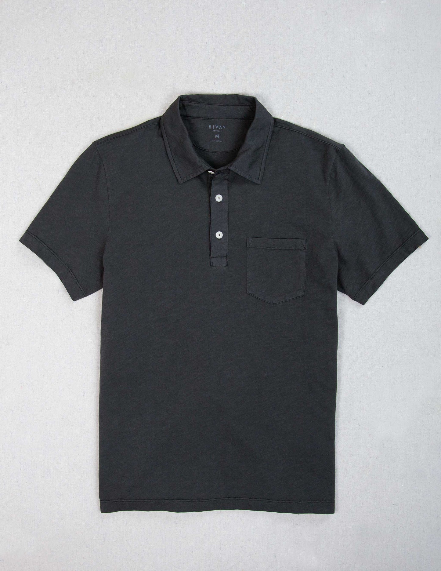 Garment Dyed Slub Jersey Polo in Faded Black
