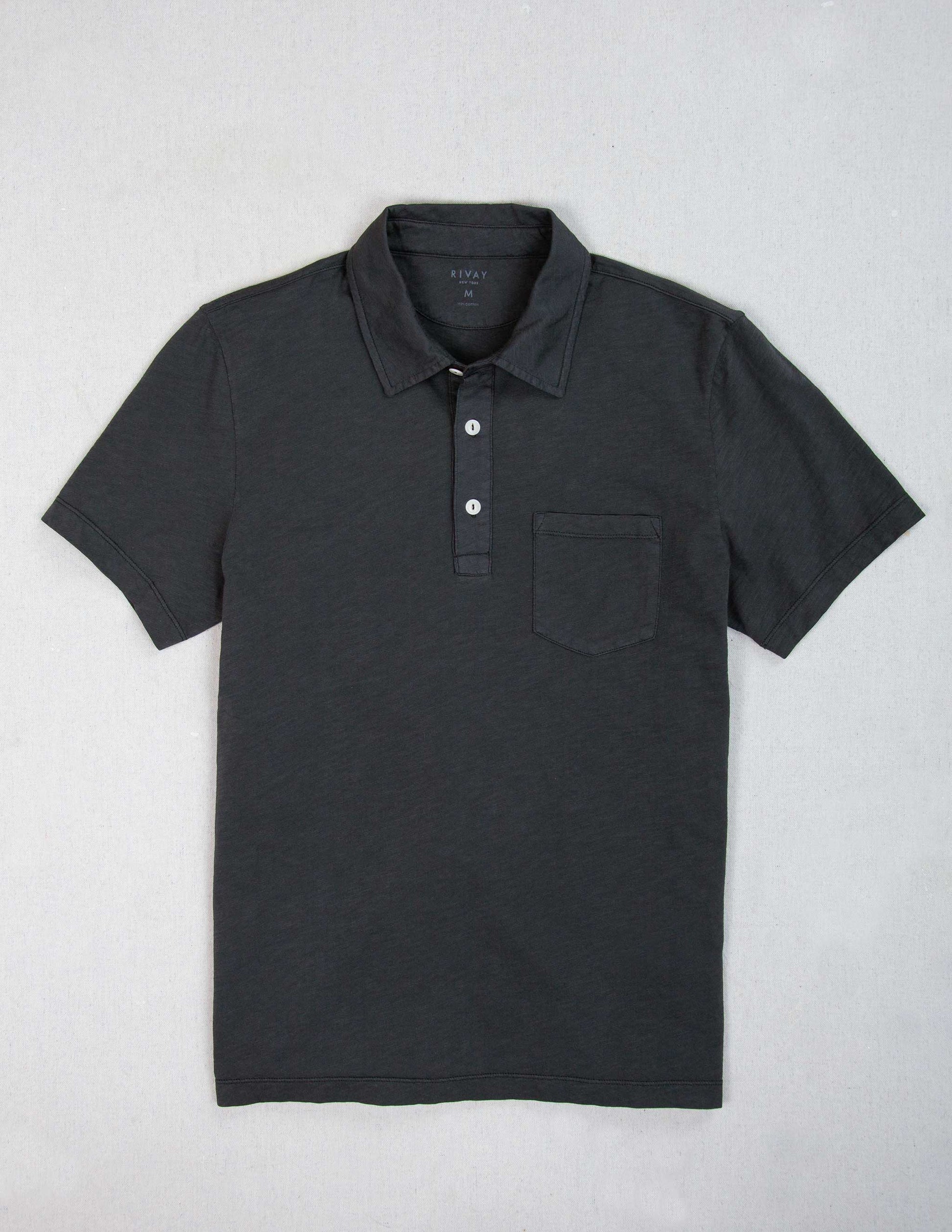 Garment Dyed Slub Jersey Polo in Faded Black