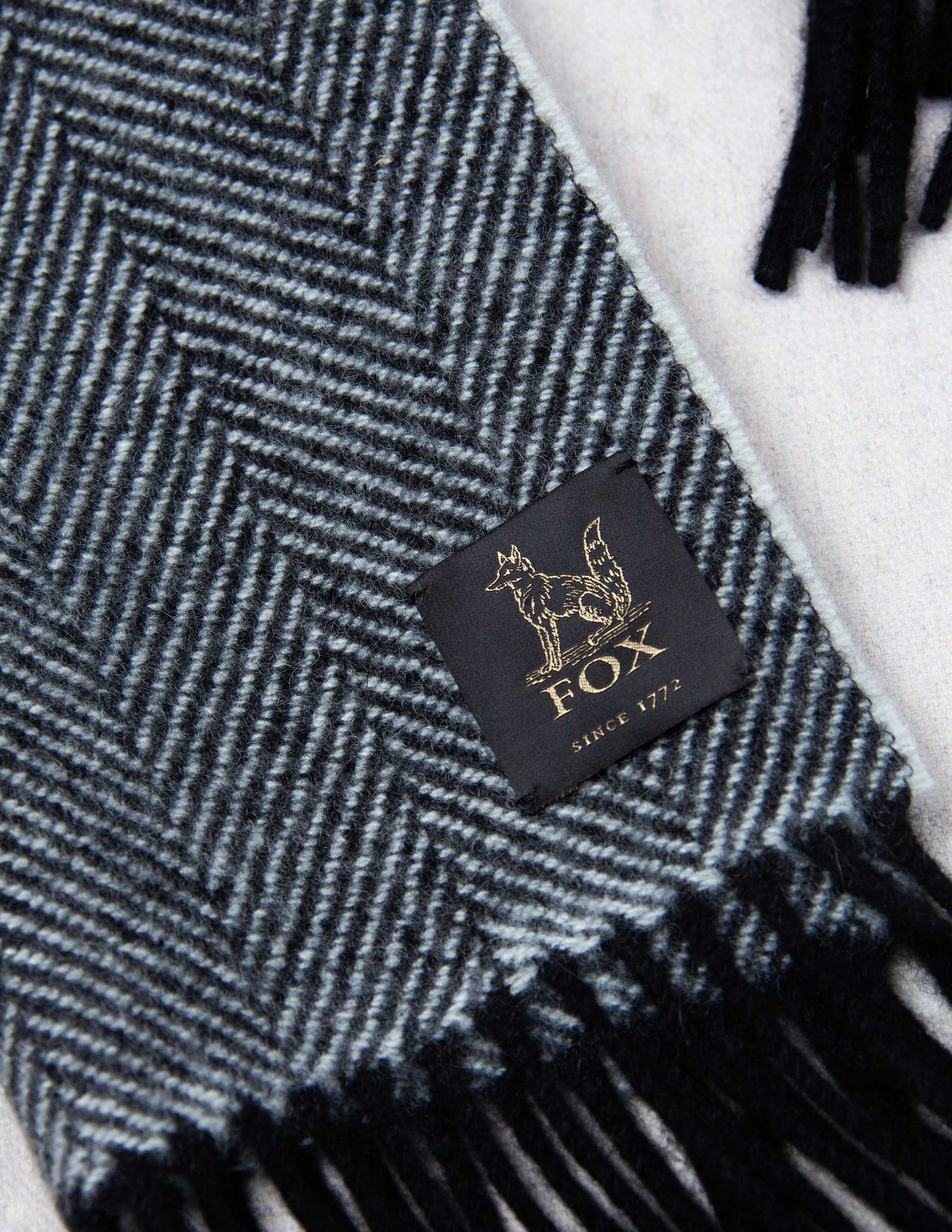 Fox Brothers® Cashmere Scarf in Black and White Herringbone