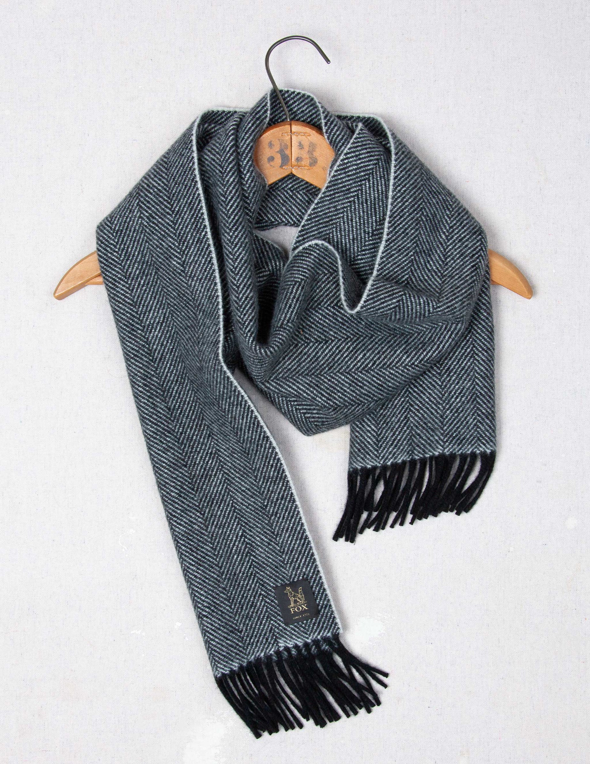 Fox Brothers® Cashmere Scarf in Black and White Herringbone