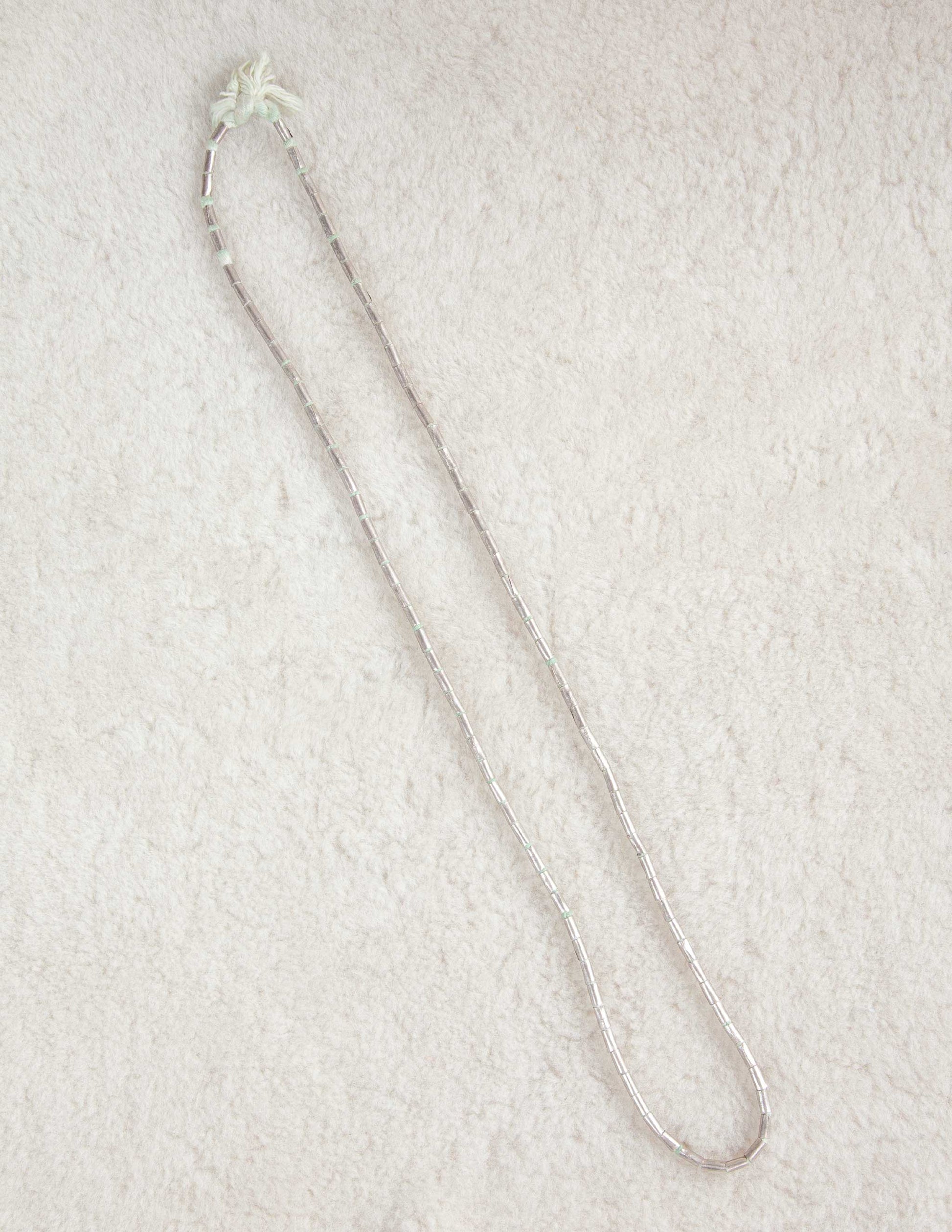 Vintage Silver Trade Bead Necklace with Indigo-Dyed Cord