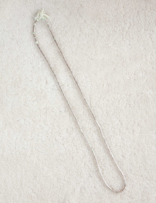 Vintage Silver Trade Bead Necklace with Indigo-Dyed Cord