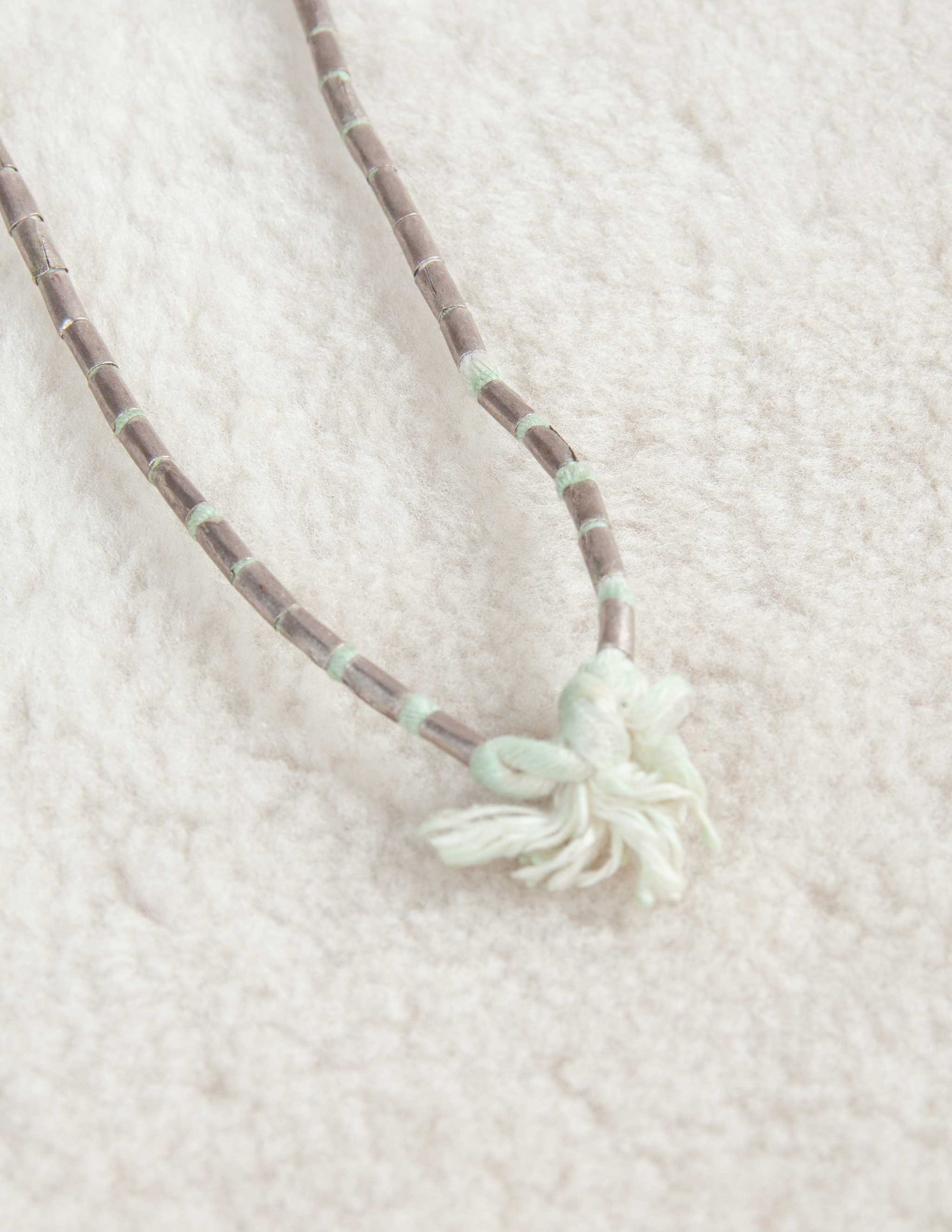 Vintage Silver Trade Bead Necklace with Indigo-Dyed Cord