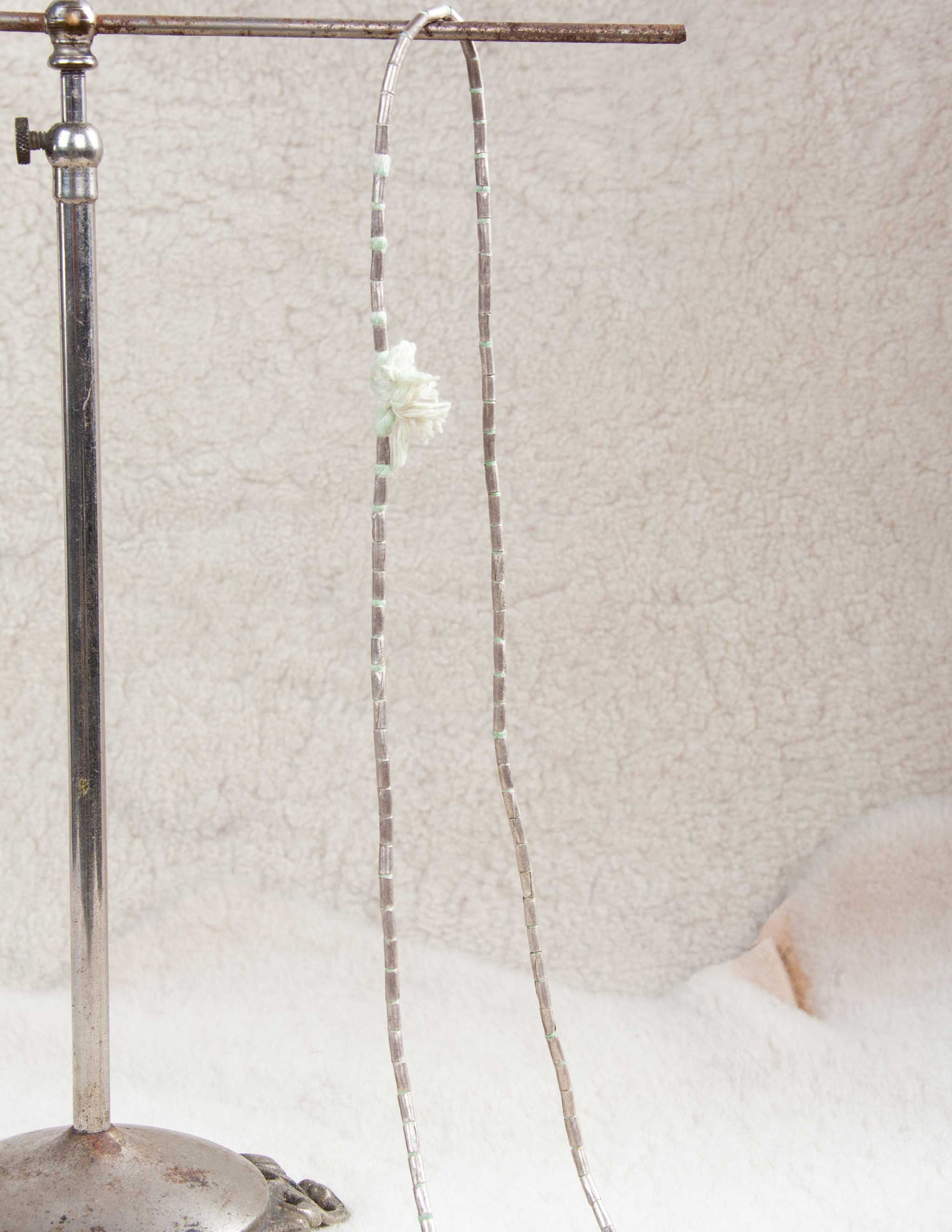 Vintage Silver Trade Bead Necklace with Indigo-Dyed Cord