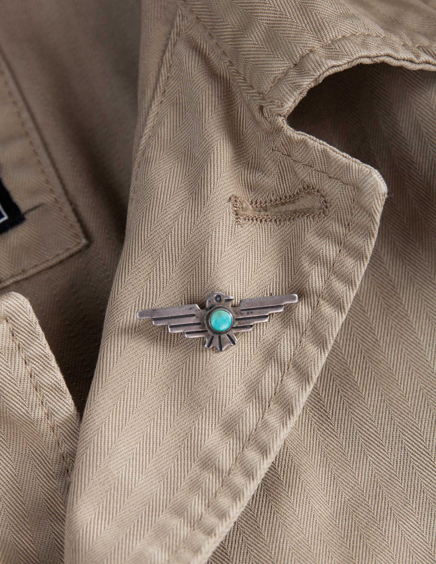 Vintage Small Thunderbird Lapel Pin with Turquoise